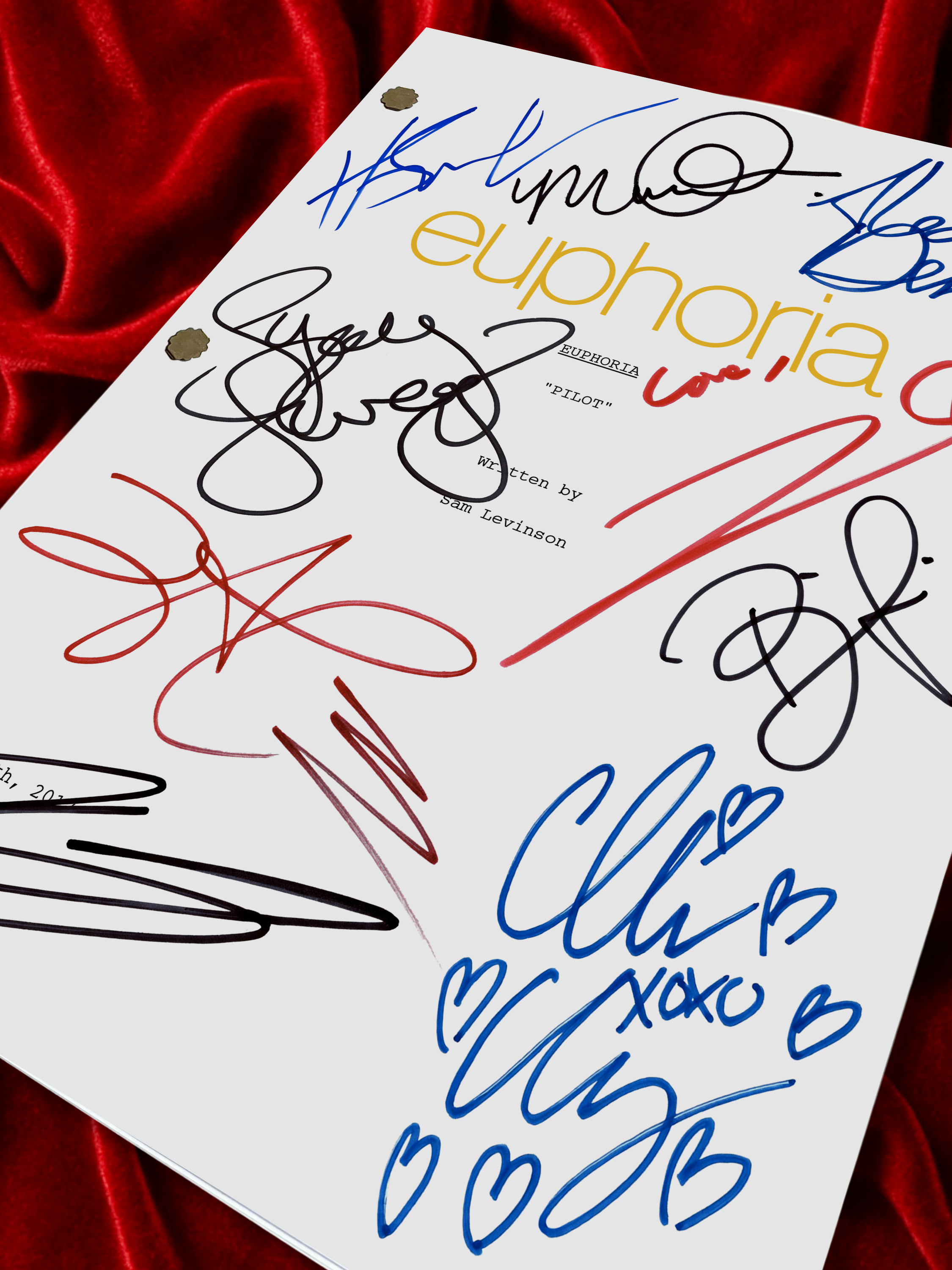 Euphoria Signed TV Show Pilot Script with Jacob Elordi, Sydney Sweeney, Zendaya Autographs