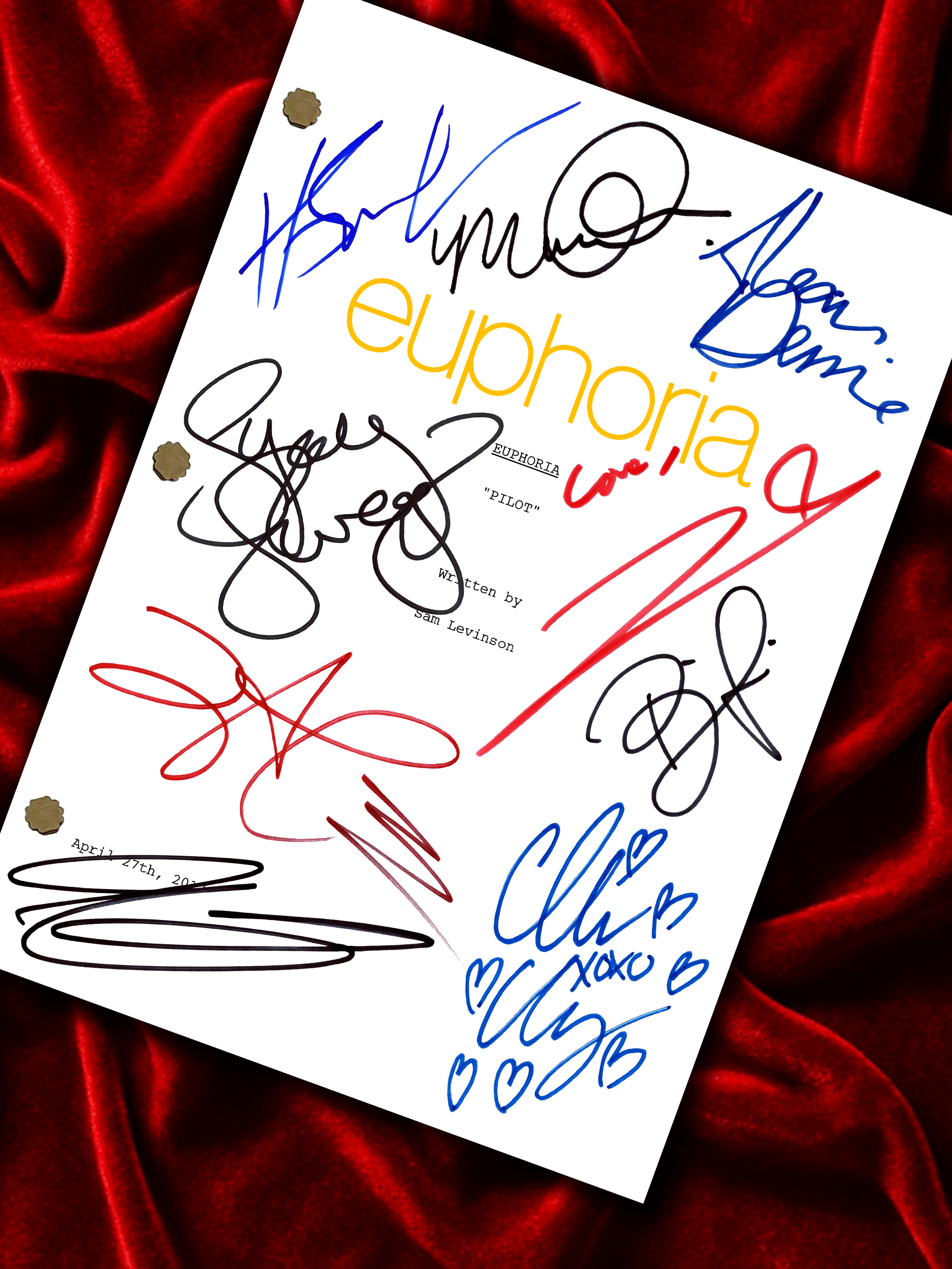 Euphoria Signed TV Show Pilot Script with Jacob Elordi, Sydney Sweeney, Zendaya Autographs