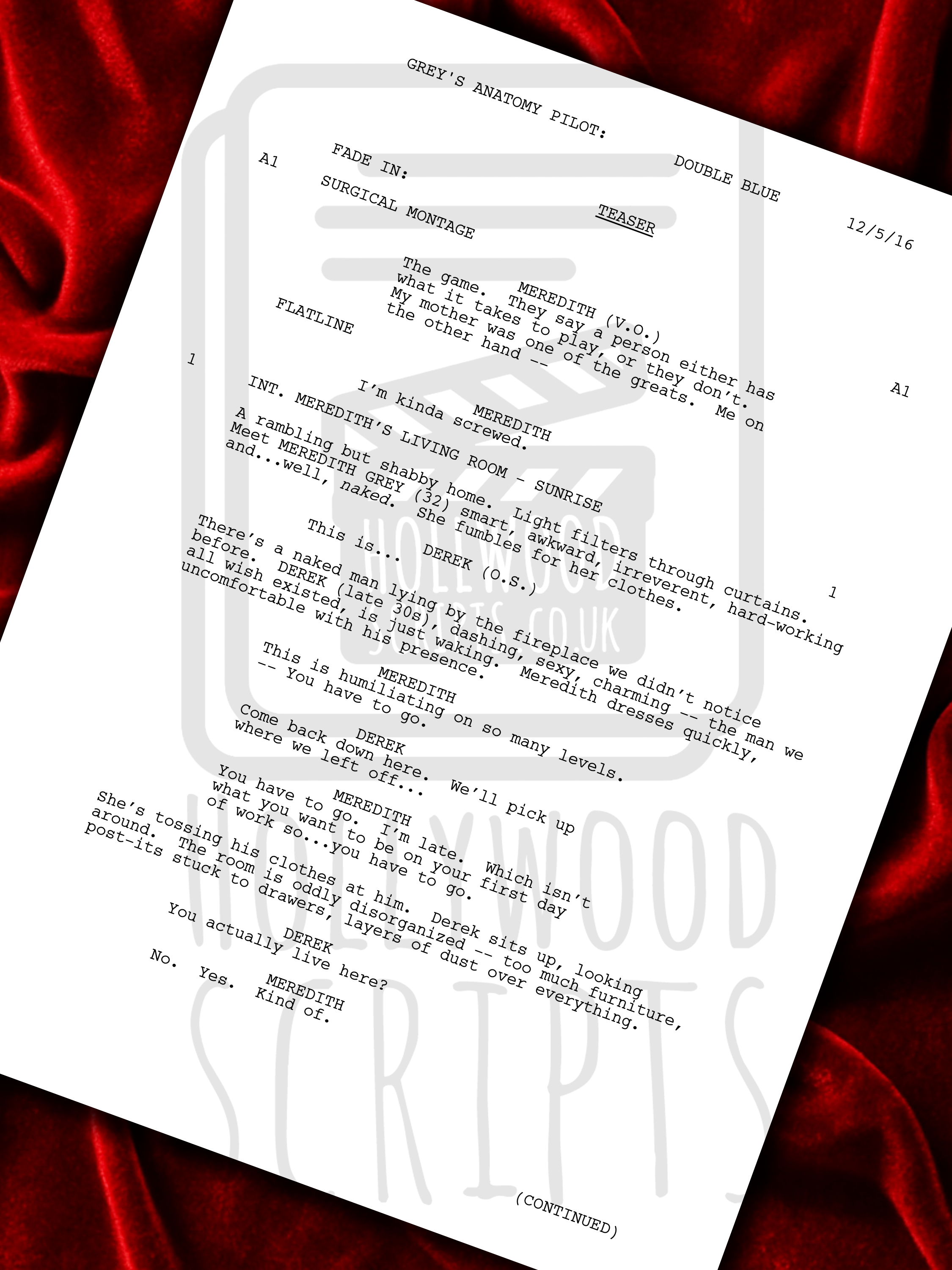 Greys Anatomy Signed Pilot TV Show Script