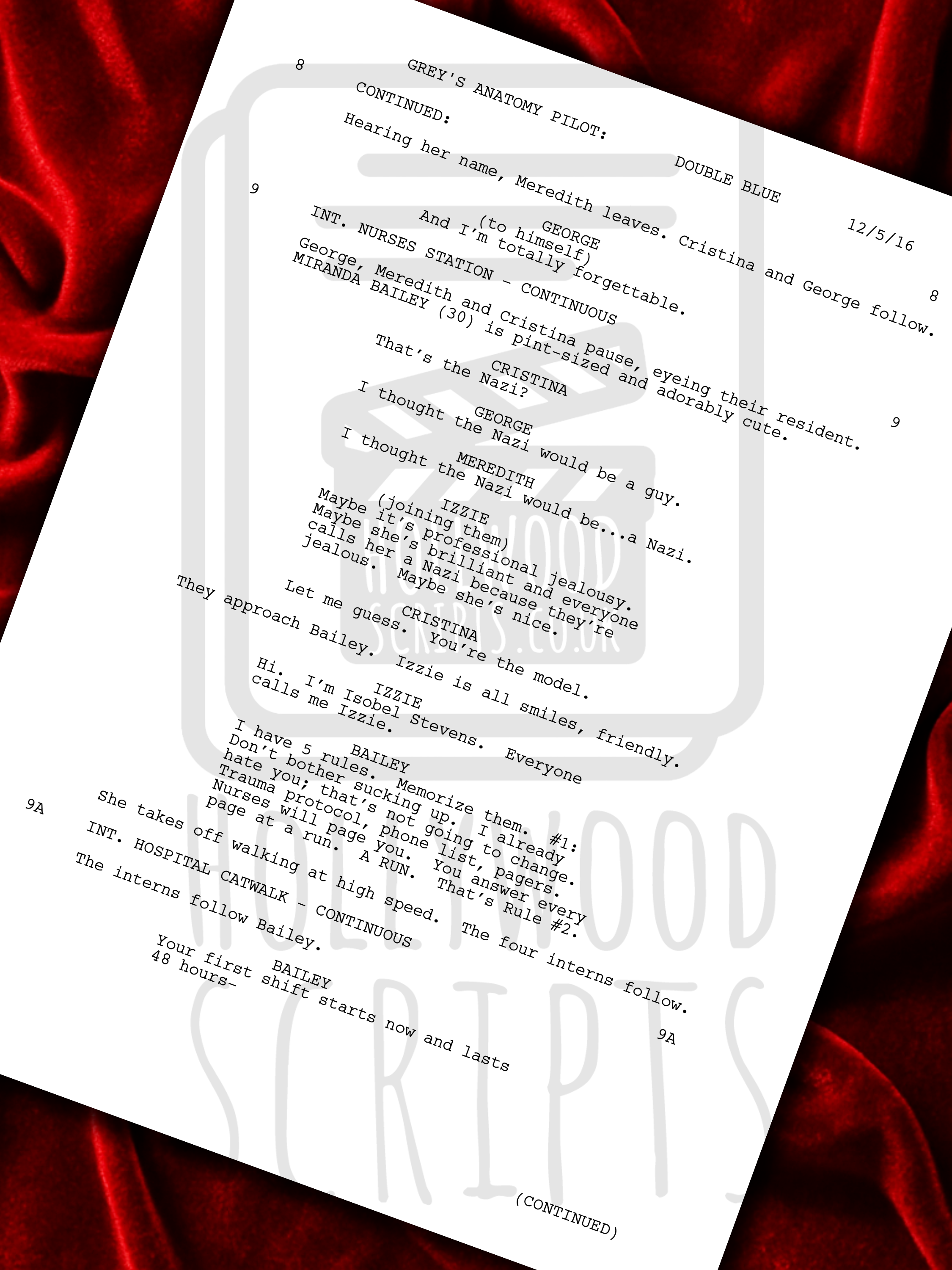 Greys Anatomy Signed Pilot TV Show Script