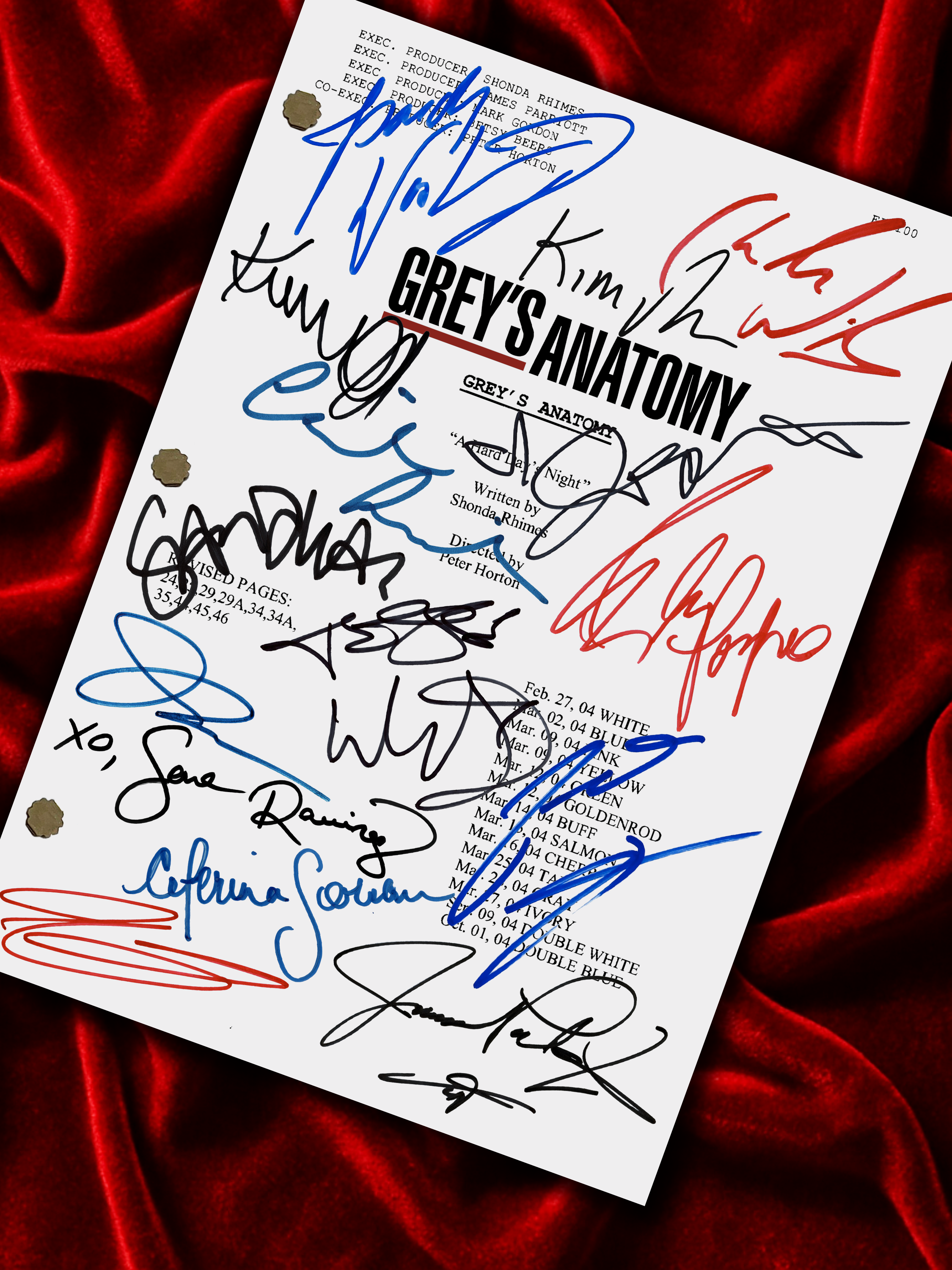 Greys Anatomy Signed Pilot TV Show Script