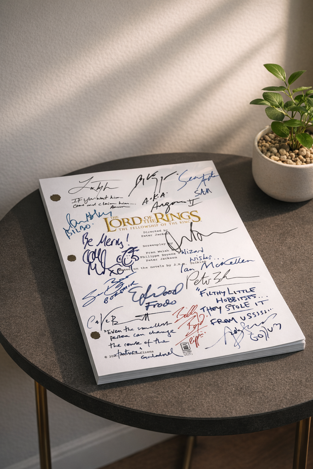 Lord of The Rings: Fellowship Of The Rings, Signed Movie Script Reproduction, Full Screenplay + Cast Autographs
