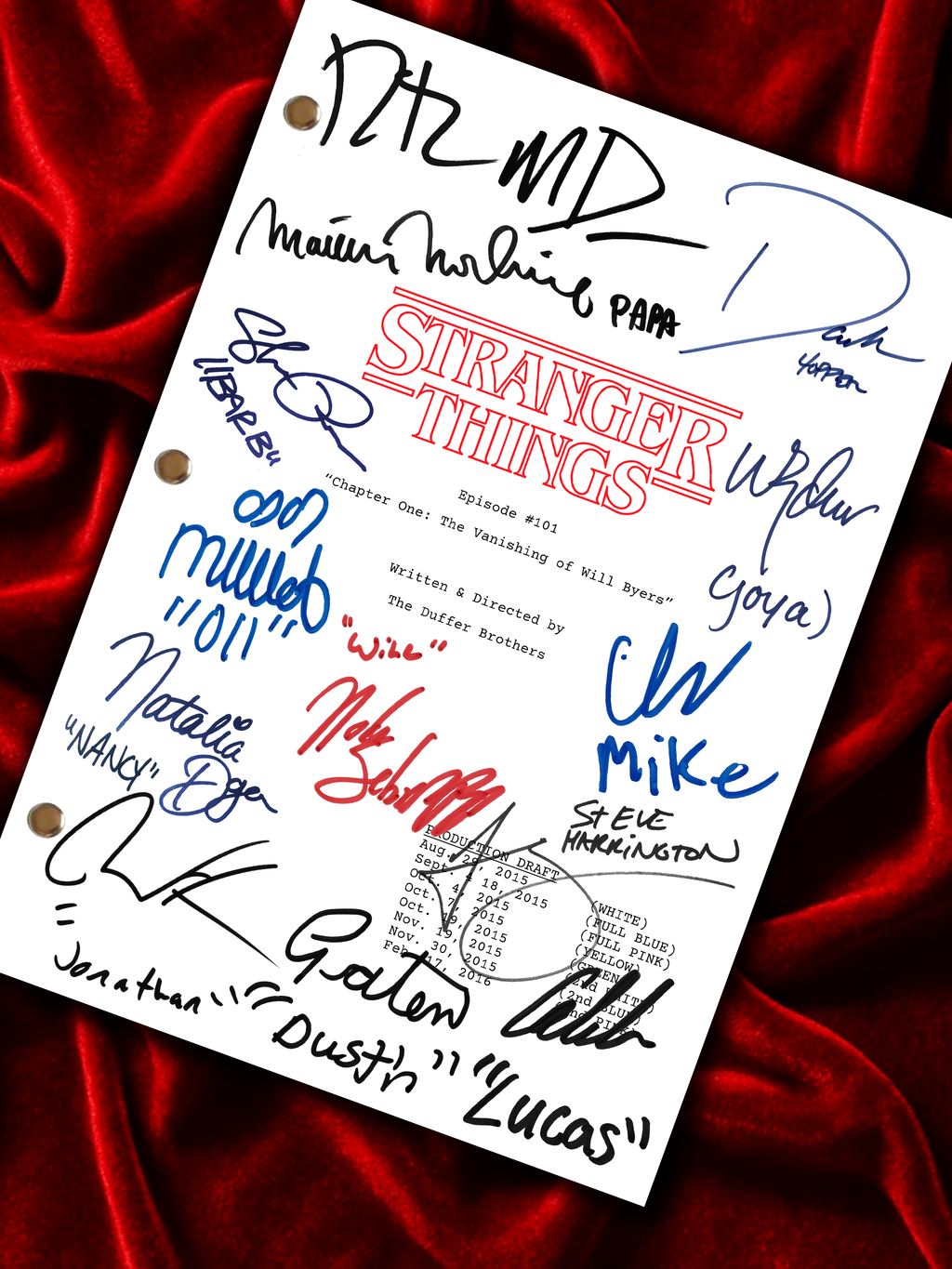 Stranger Things Signed TV Pilot Script, Full Screenplay Framed Reproduction + Cast Autographs, Upside Down, Demogorgon DND