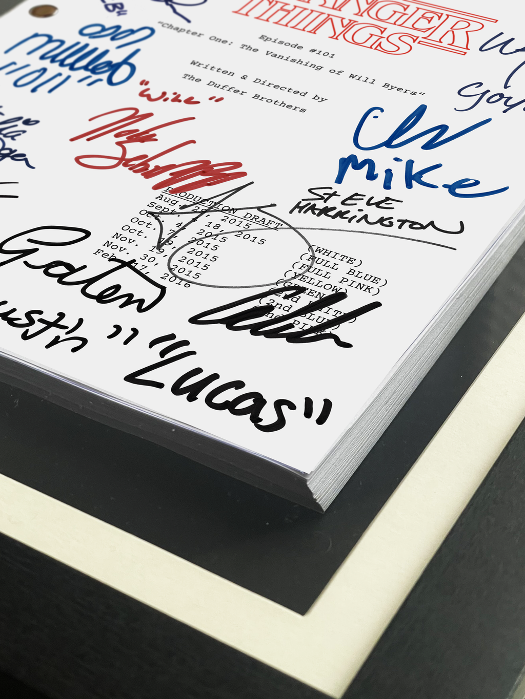 Stranger Things Signed TV Pilot Script, Full Screenplay Framed Reproduction + Cast Autographs, Upside Down, Demogorgon DND