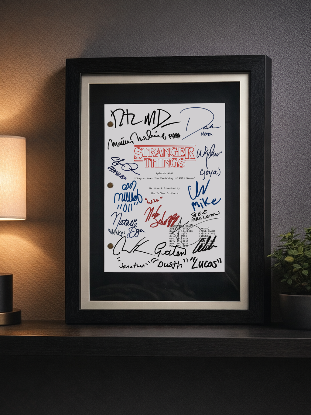 Stranger Things Signed TV Pilot Script, Full Screenplay Framed Reproduction + Cast Autographs, Upside Down, Demogorgon DND