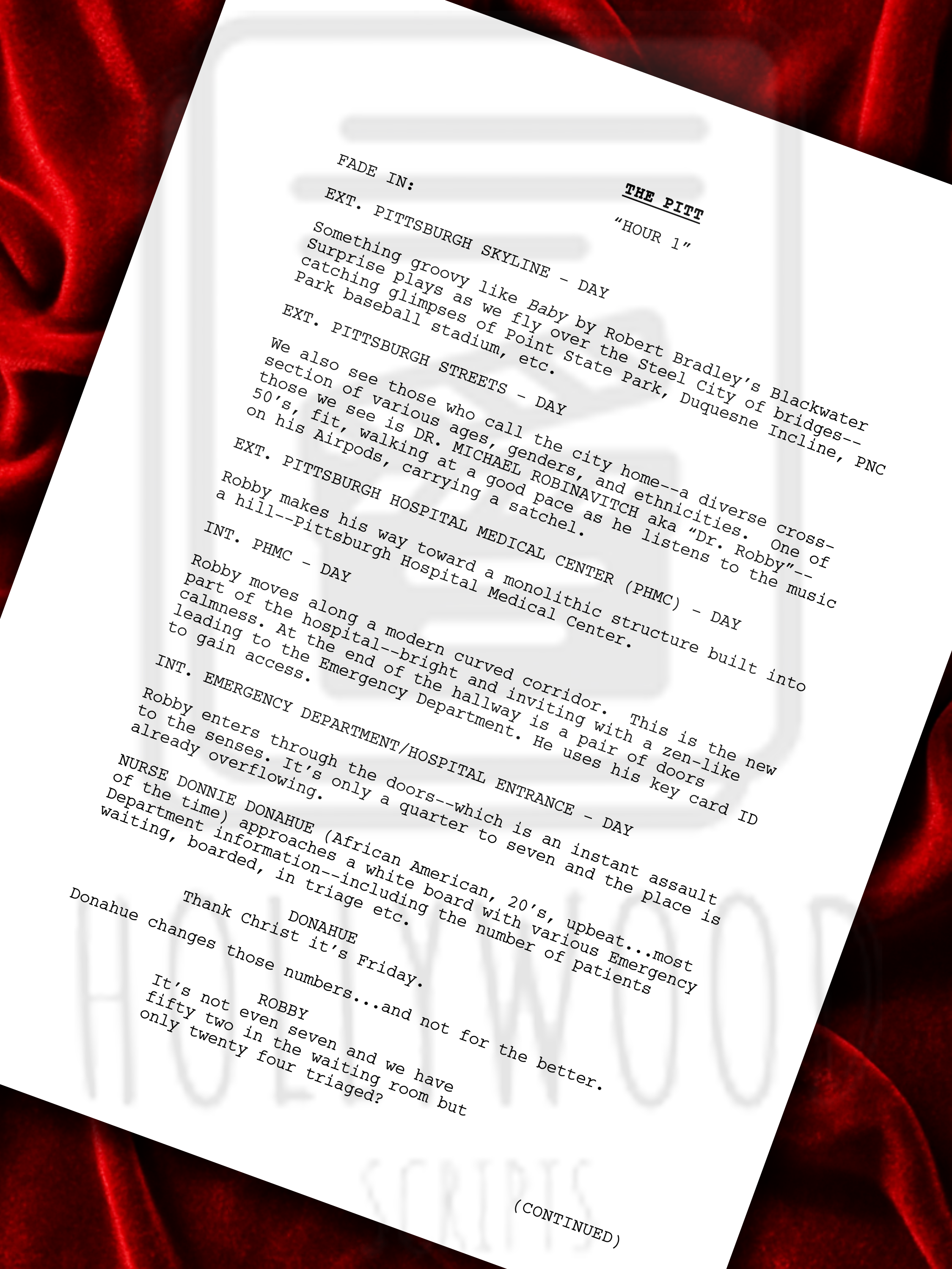 The Pitt Signed TV Pilot Script, Full Screenplay Framed Reproduction + Cast Autographs with Noah Wyle Autograph
