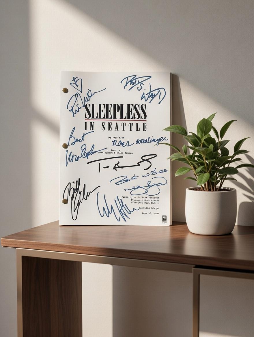 Sleepless In Seattle Movie Script, Full Screenplay Reproduction + Cast Autographs with Tom Hanks, Meg Ryan Autograph