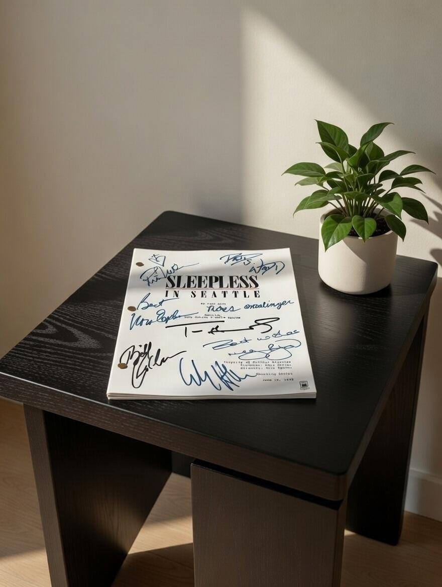 Sleepless In Seattle Movie Script, Full Screenplay Reproduction + Cast Autographs with Tom Hanks, Meg Ryan Autograph
