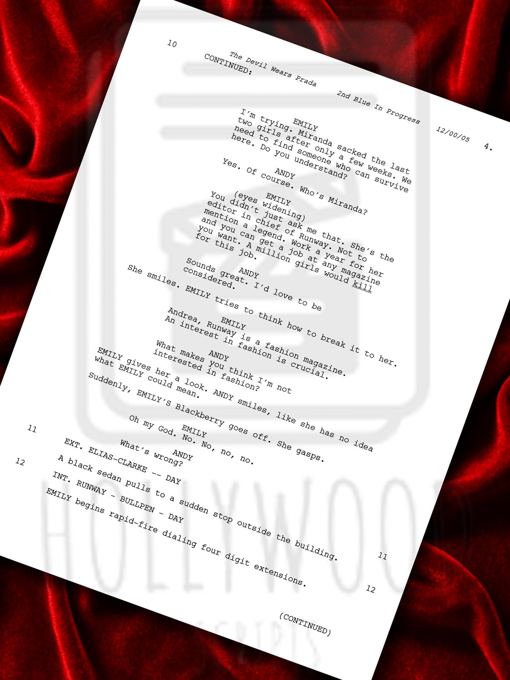 Devil Wears Prada, Signed Movie Script, Full Screenplay Reproduction + Cast Autographs