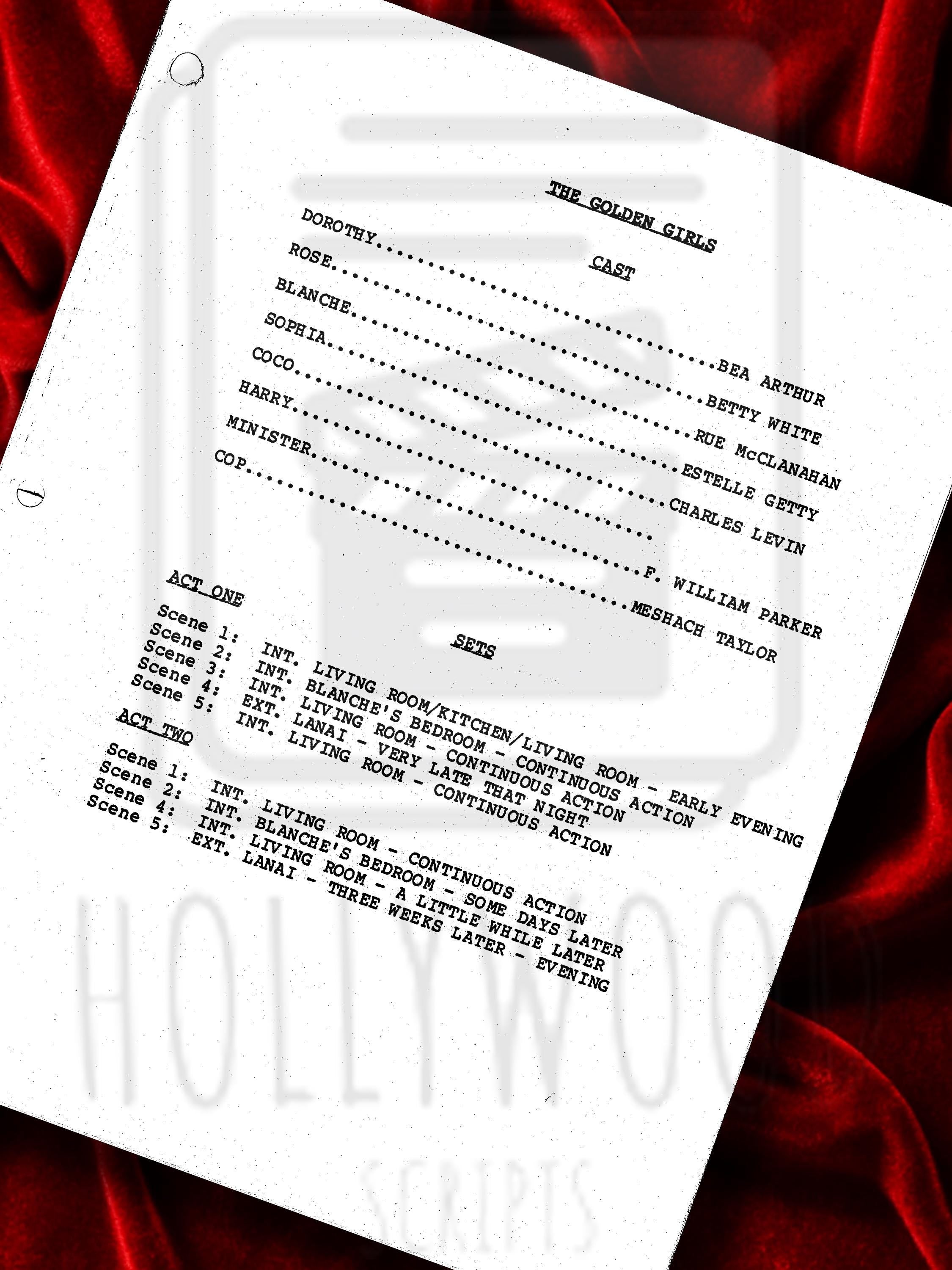 Golden Girls Signed Pilot TV Show Script with Betty White, Bea Arthur, Rue McClanahan & Estelle Getty Autographs