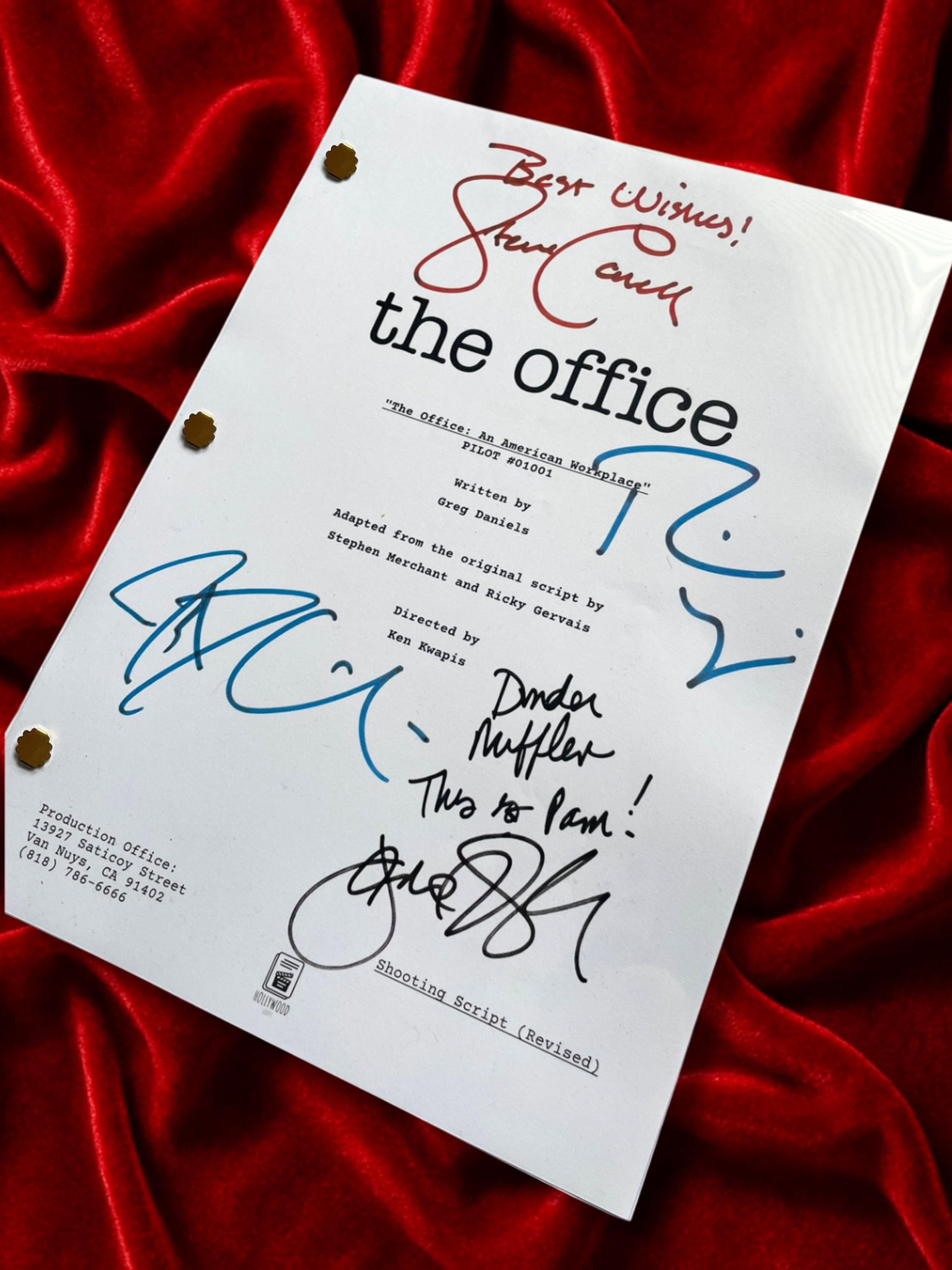 The Office US Pilot TV Show Signed Script with Steve Carell, Rainn Wilson, John Krasinski & Jenna Fischer Autographs