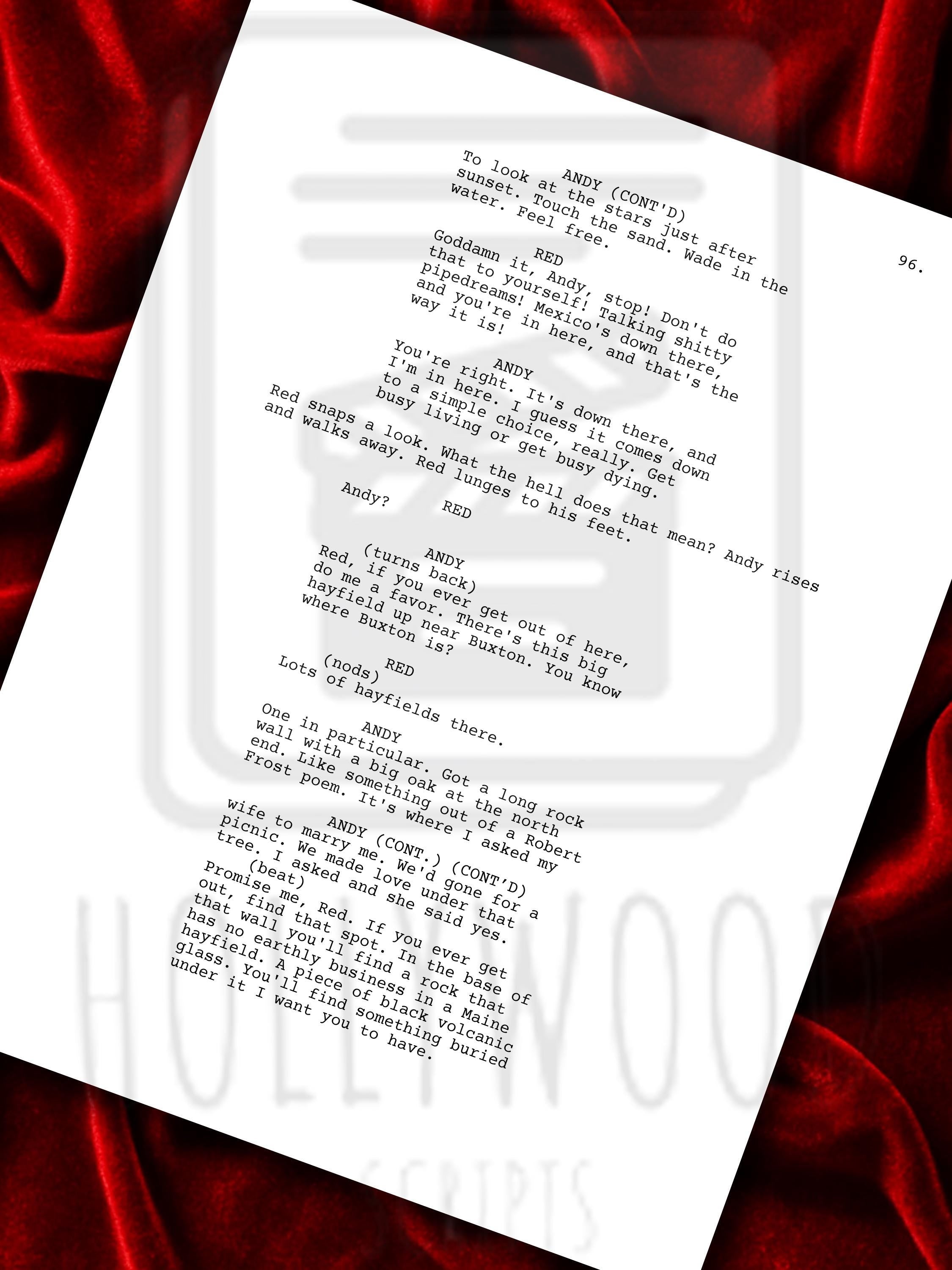 Shawshank Redemption, Signed Movie Script with, Morgan Freeman, Tim Robbins, Frank Darabont, Stephen King & Cast Autographs