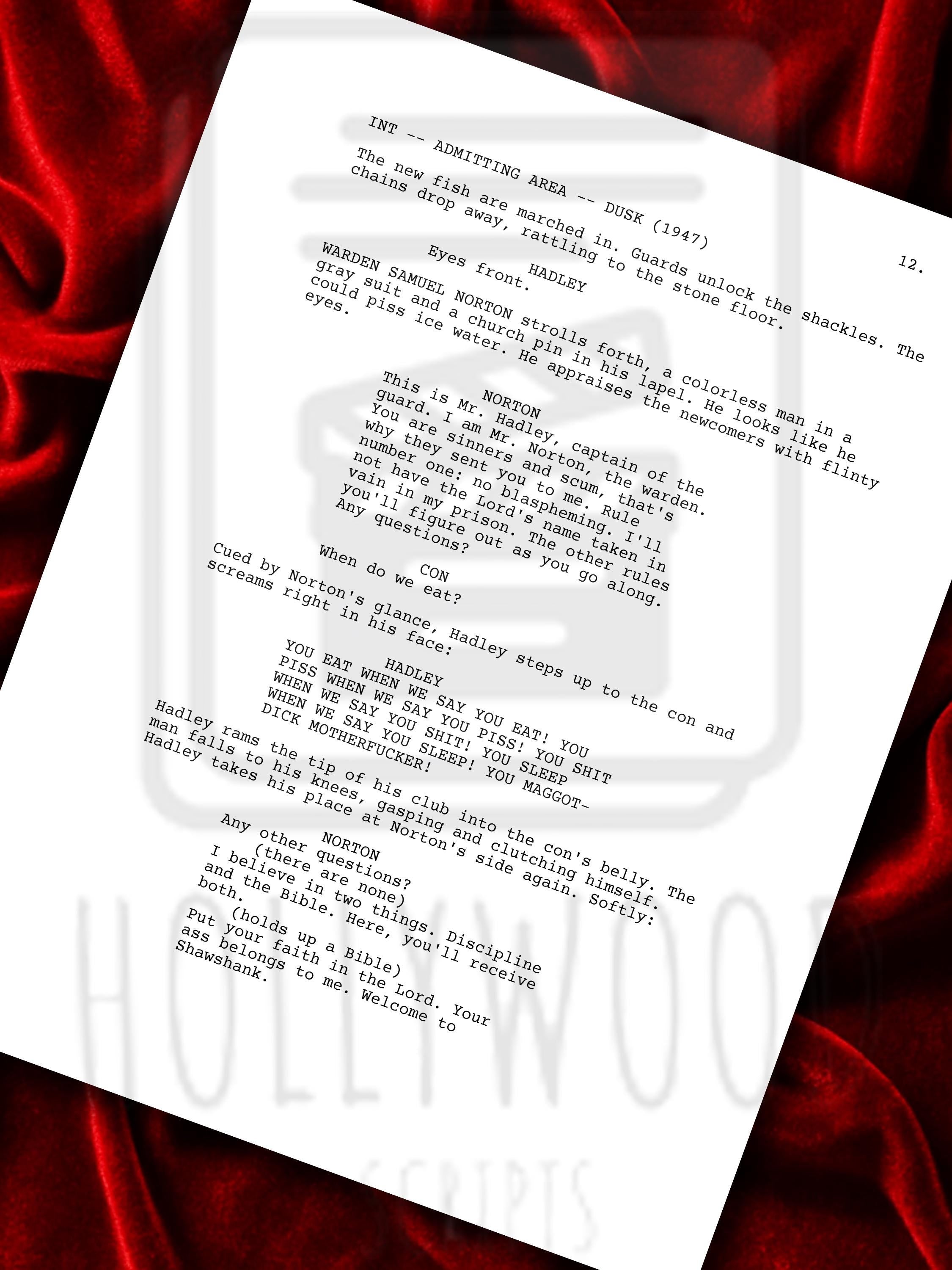 Shawshank Redemption, Signed Movie Script with, Morgan Freeman, Tim Robbins, Frank Darabont, Stephen King & Cast Autographs