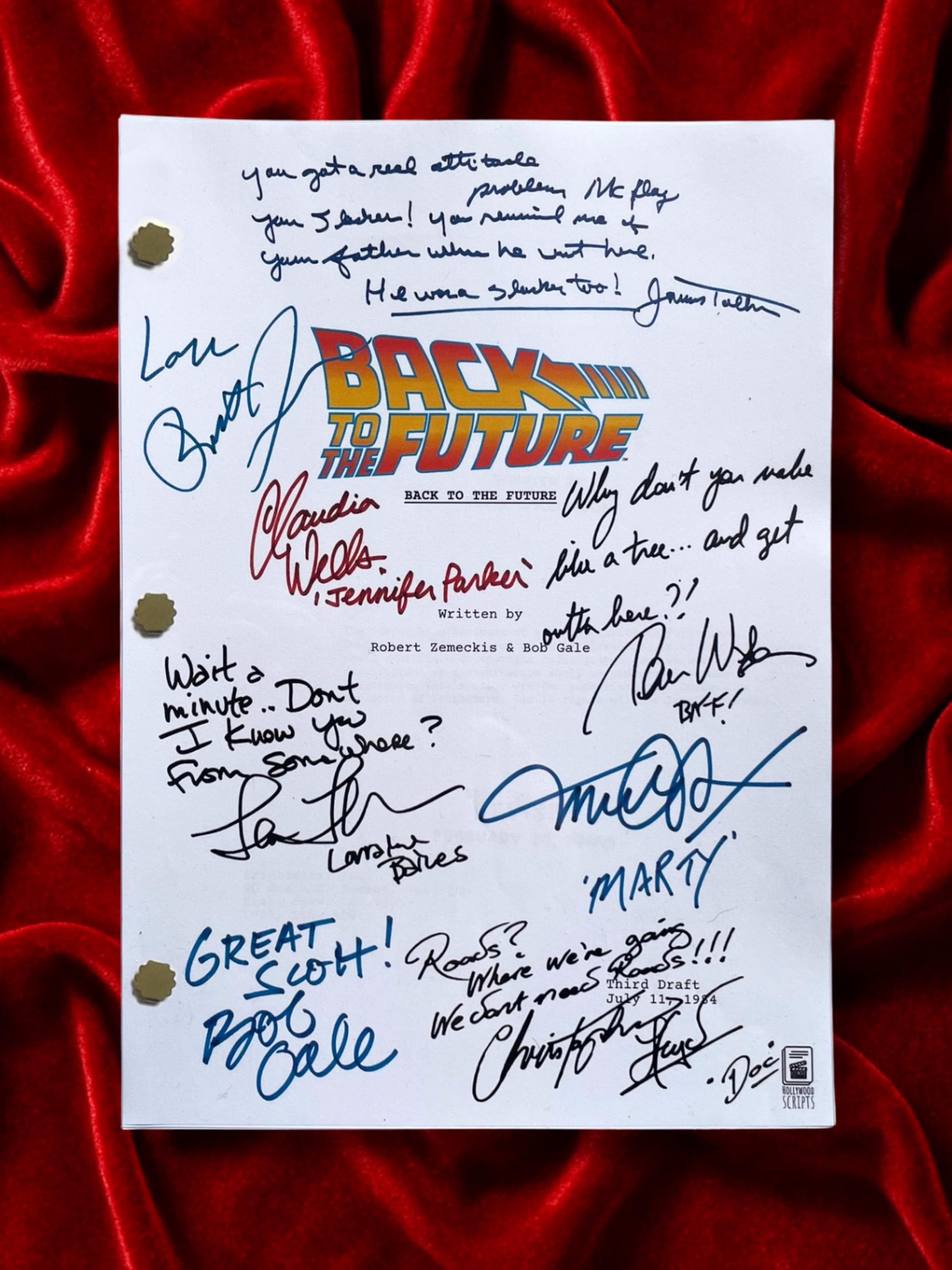 Back To The Future Signed Movie Script Memorabilia with Michael J Fox, Christopher Lloyd & Cast Autographs