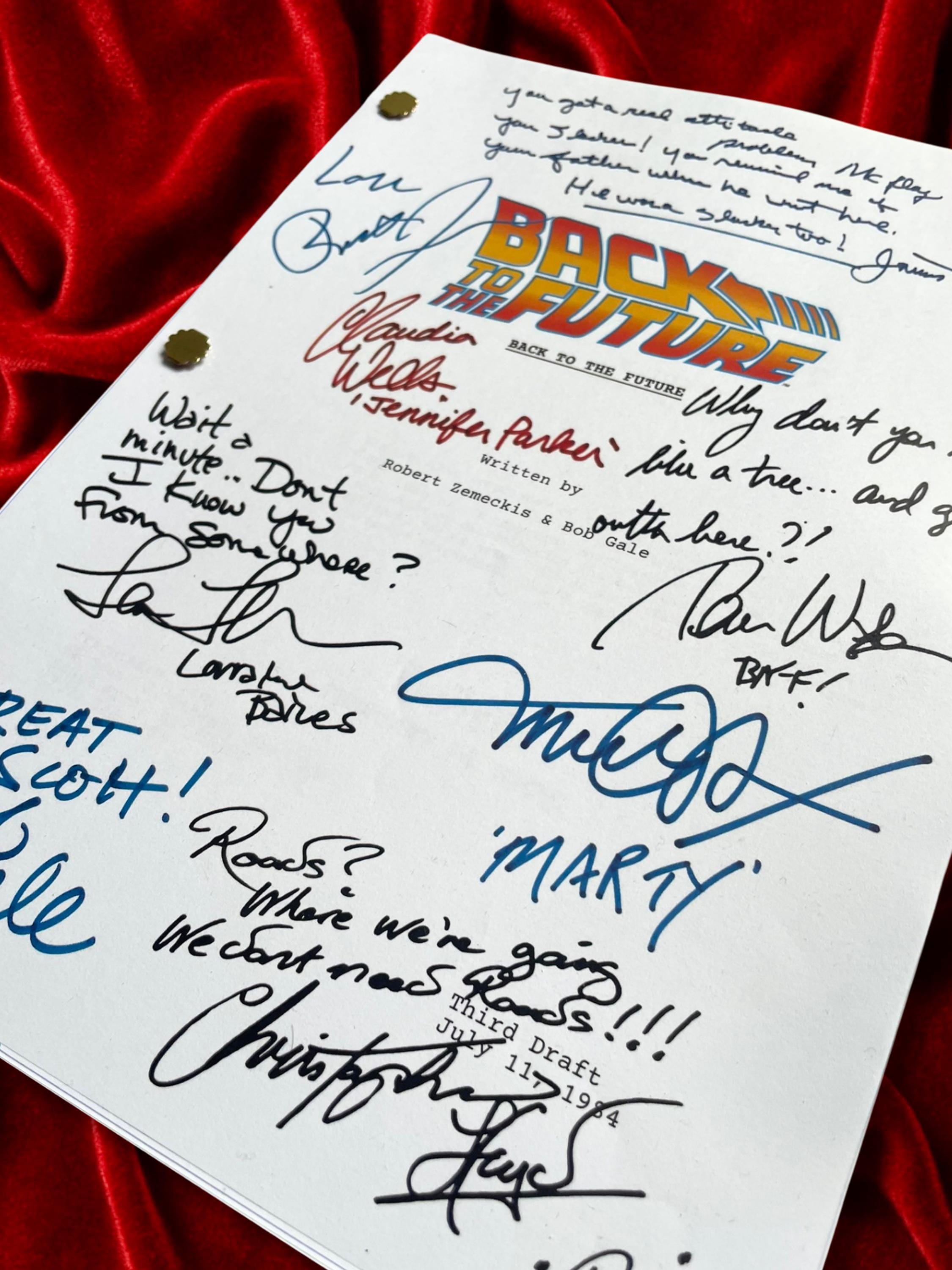 Back To The Future Signed Movie Script Memorabilia with Michael J Fox, Christopher Lloyd & Cast Autographs