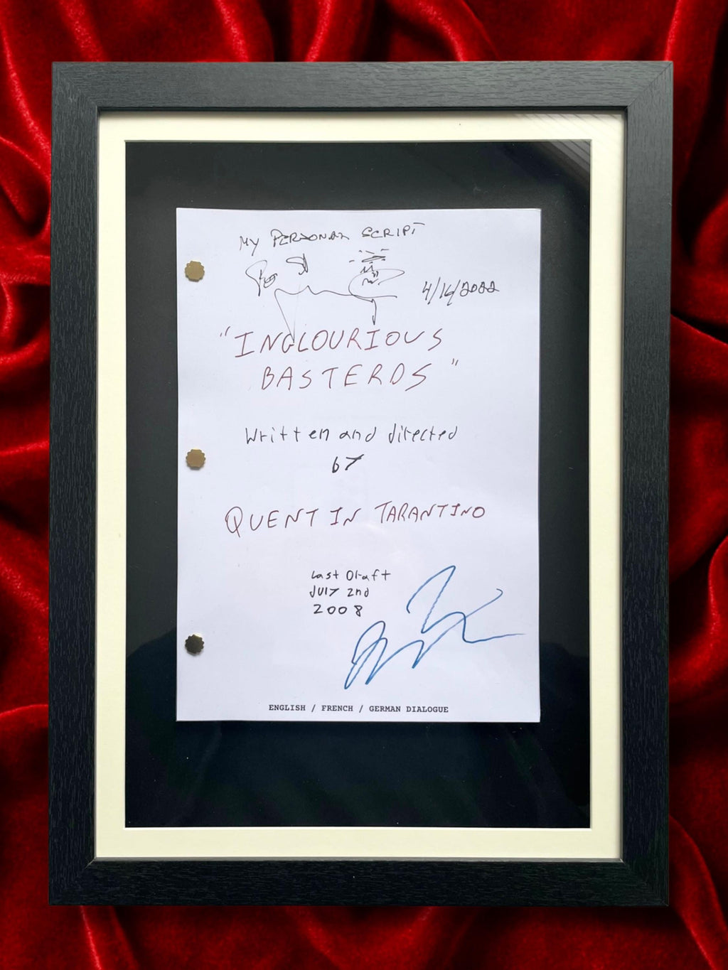 Inglourious Basterds, Signed Movie Script, Full Screenplay Reproduction, Quentin Tarantino + Cast Autographs