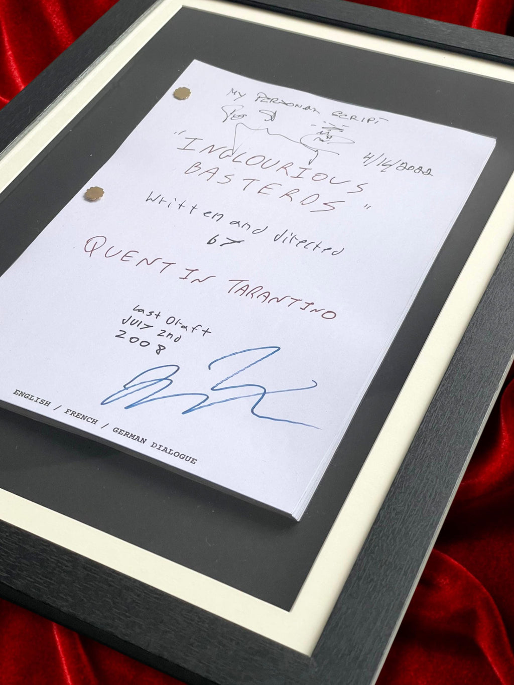 Inglourious Basterds, Signed Movie Script, Full Screenplay Reproduction, Quentin Tarantino + Cast Autographs