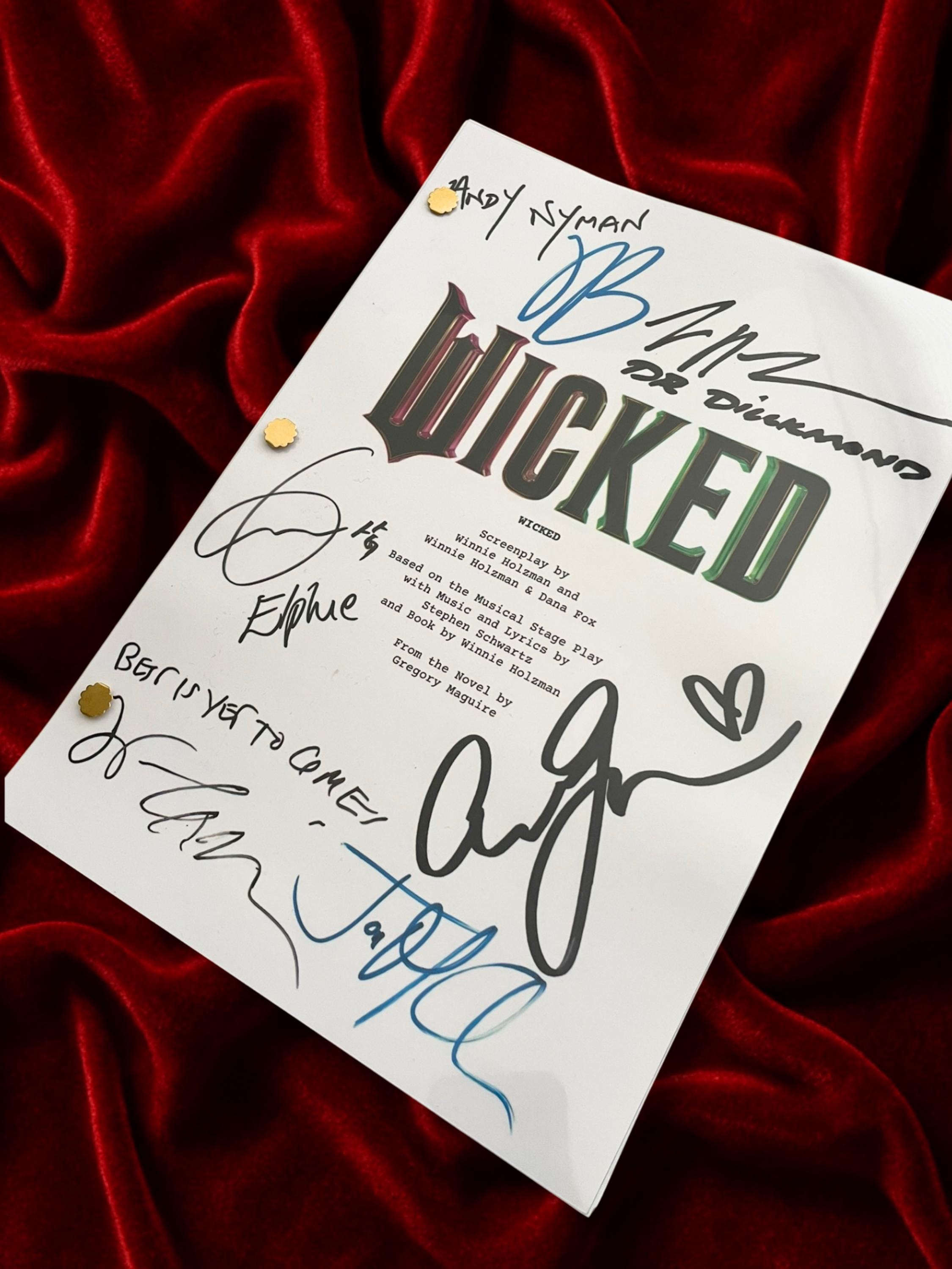Wicked Signed Movie Script with Ariana Grande, Cynthia Erivo, Jeff Goldblum & Cast Autographs