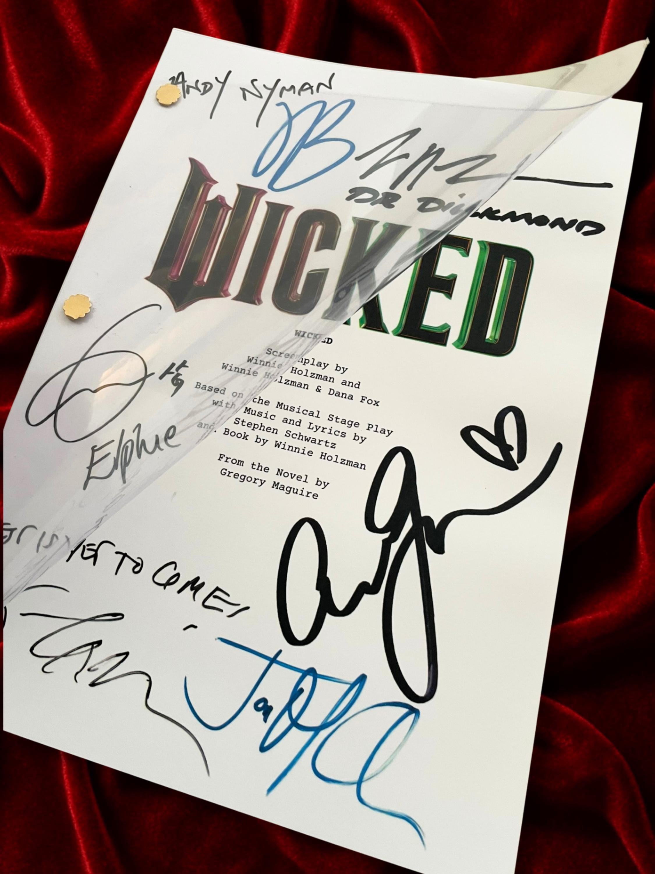 Wicked Signed Movie Script with Ariana Grande, Cynthia Erivo, Jeff Goldblum & Cast Autographs