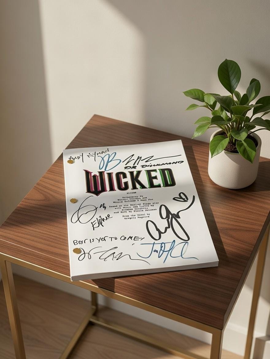 Wicked Signed Movie Script with Ariana Grande, Cynthia Erivo, Jeff Goldblum & Cast Autographs