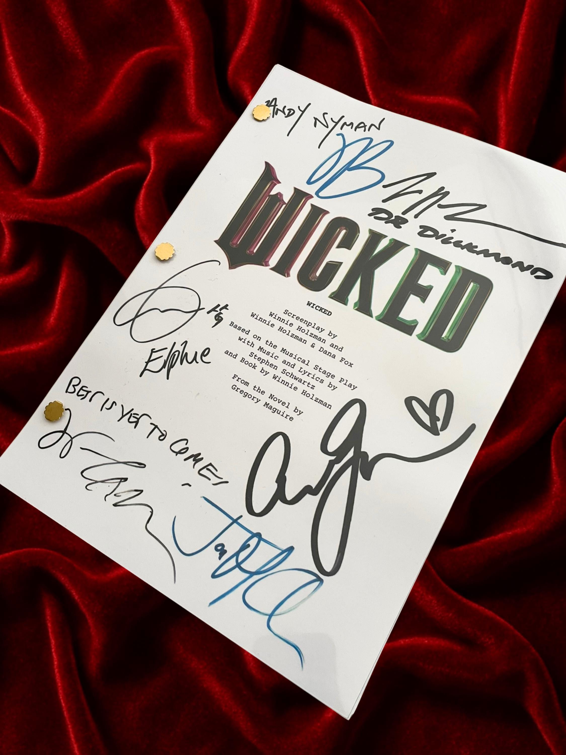 Wicked Signed Movie Script with Ariana Grande, Cynthia Erivo, Jeff Goldblum & Cast Autographs