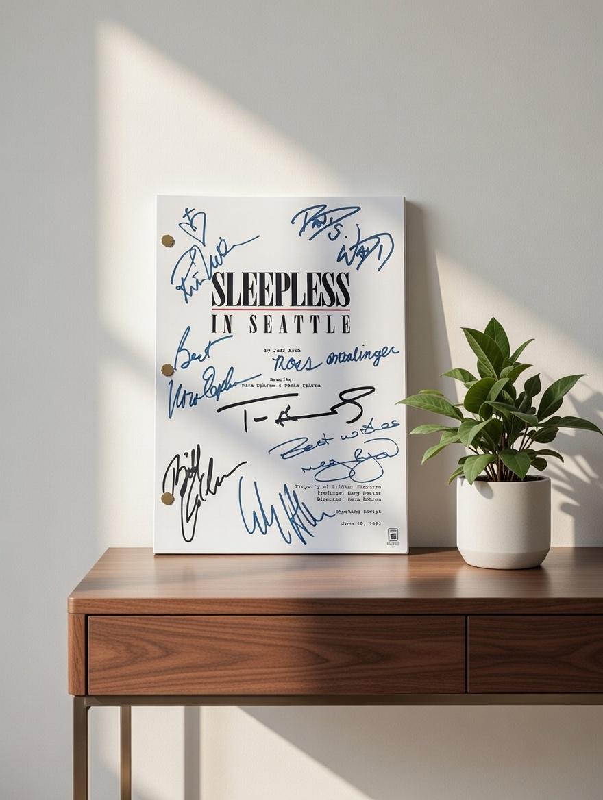 Sleepless In Seattle Movie Script, Full Screenplay Reproduction + Cast Autographs with Tom Hanks, Meg Ryan Autograph