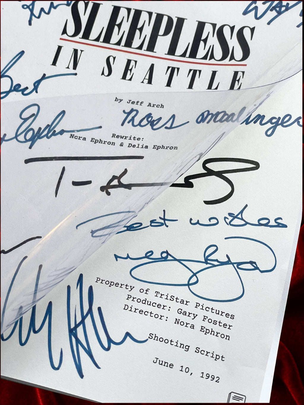 Sleepless In Seattle Movie Script, Full Screenplay Reproduction + Cast Autographs with Tom Hanks, Meg Ryan Autograph