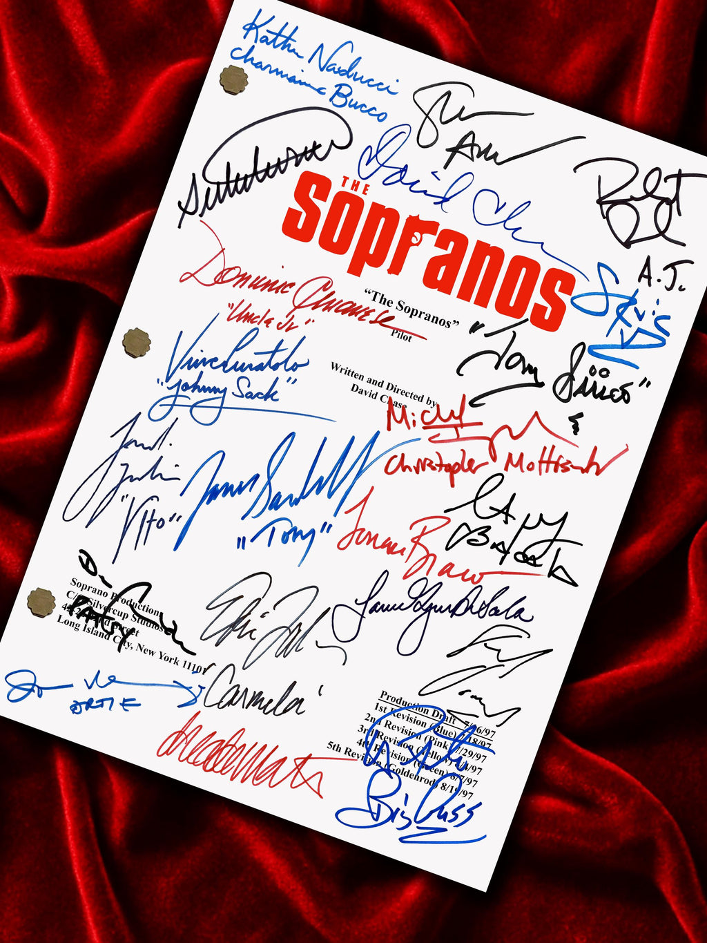 The Sopranos Signed TV Pilot Script, Full Screenplay Framed Reproduction + Cast Autographs, Movie Props