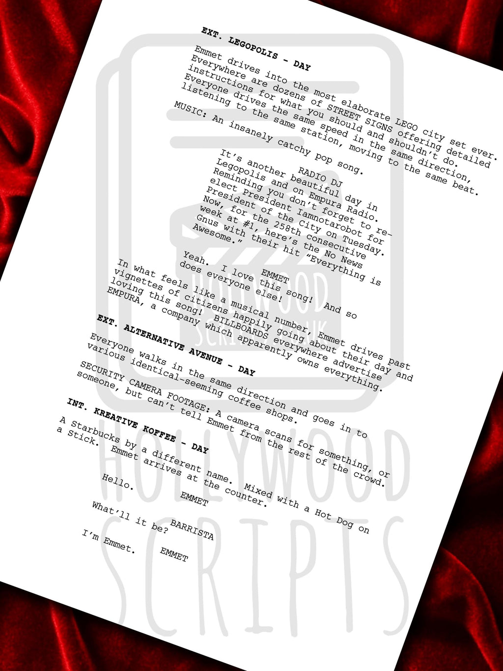 LEGO Movie, Signed TV Pilot Script, Full Screenplay Framed Reproduction + Cast Autographs