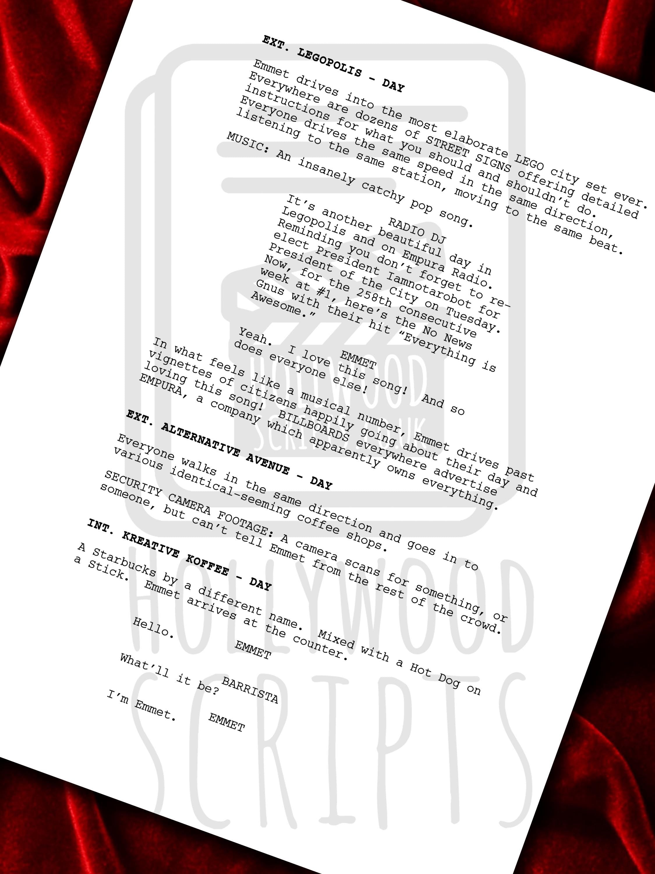LEGO Movie, Signed TV Pilot Script, Full Screenplay Framed Reproduction + Cast Autographs