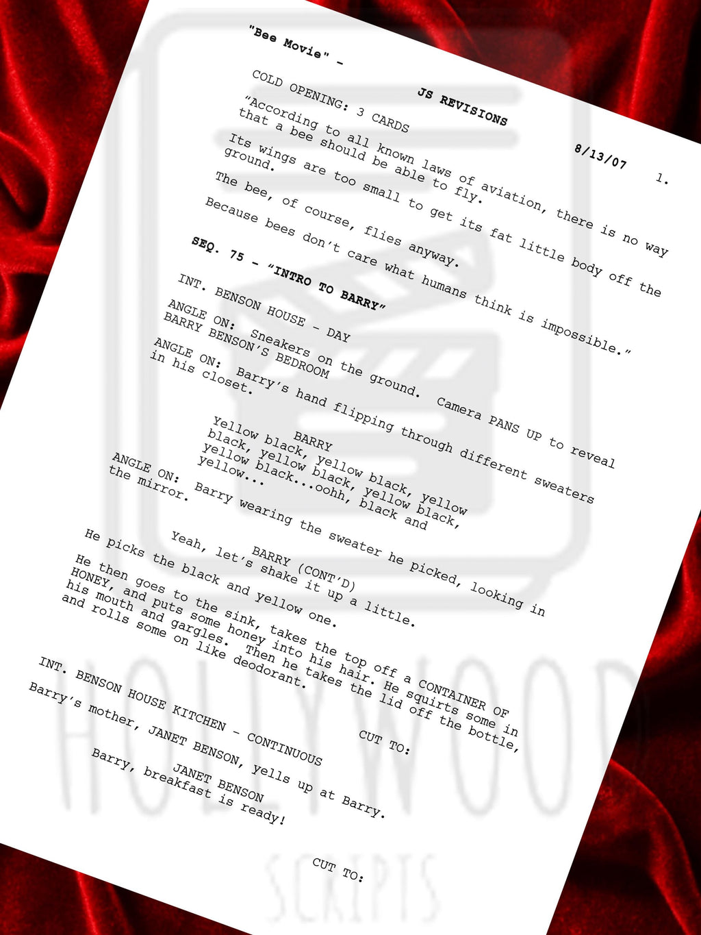 Bee Movie Signed Movie Script, Full Screenplay Reproduction + Cast Autographs