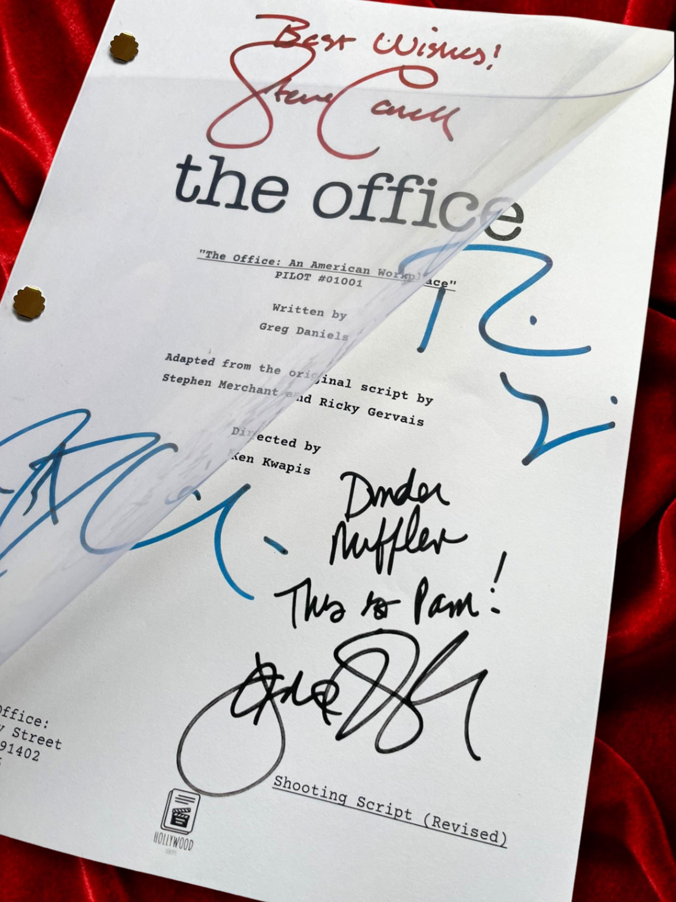 The Office US Pilot TV Show Signed Script with Steve Carell, Rainn Wilson, John Krasinski & Jenna Fischer Autographs