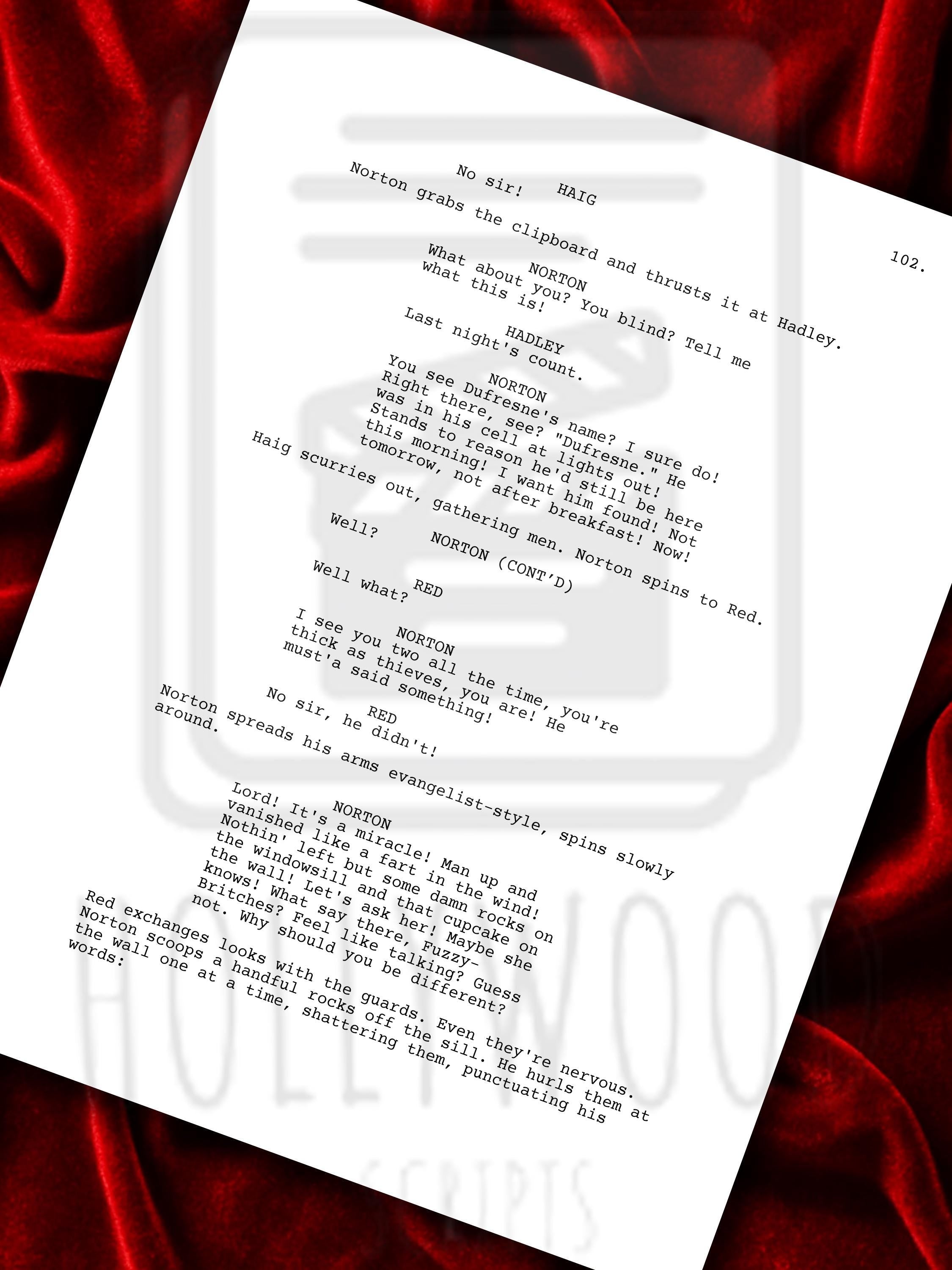 Shawshank Redemption, Signed Movie Script with, Morgan Freeman, Tim Robbins, Frank Darabont, Stephen King & Cast Autographs