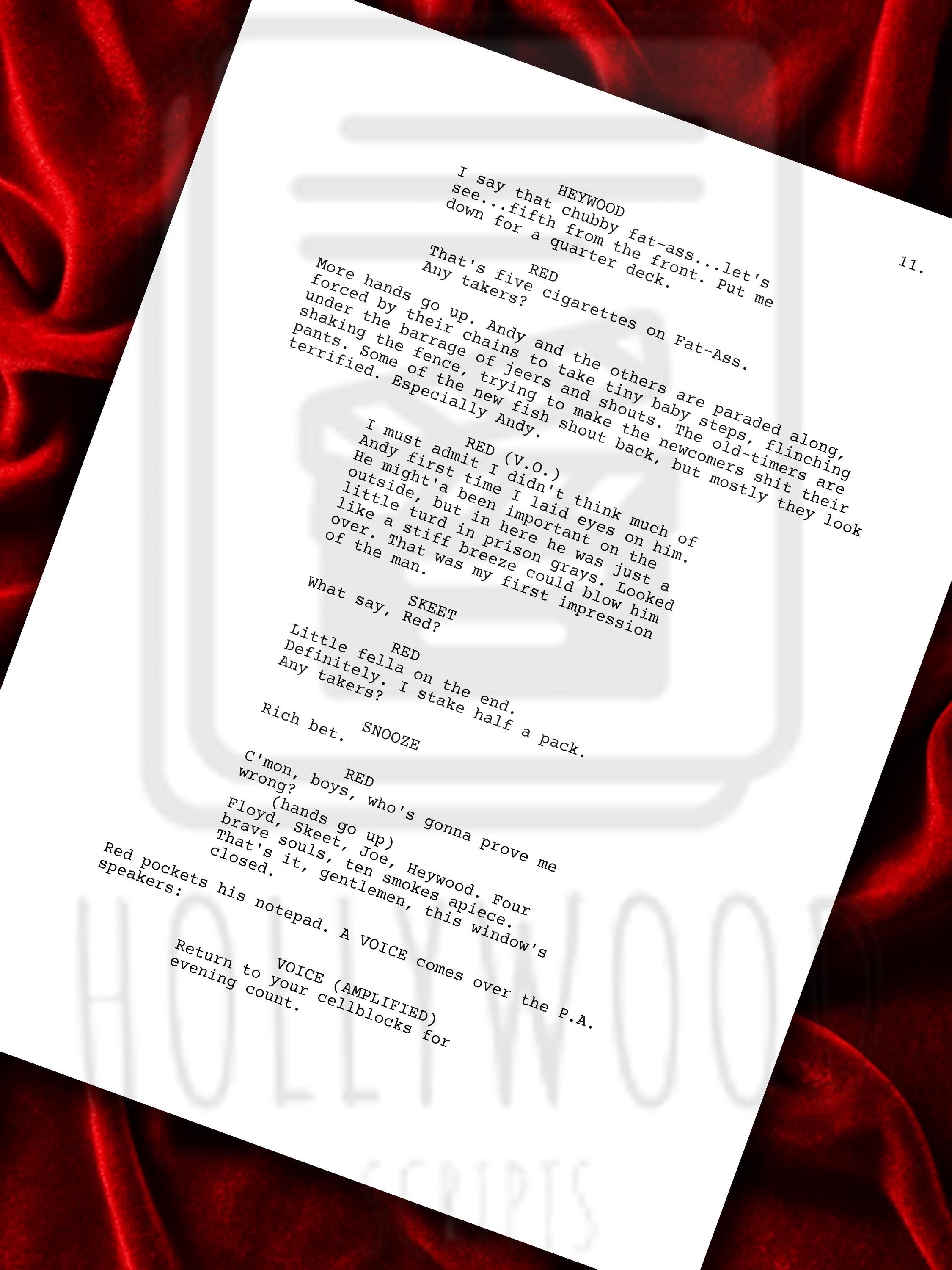 Shawshank Redemption, Signed Movie Script with, Morgan Freeman, Tim Robbins, Frank Darabont, Stephen King & Cast Autographs