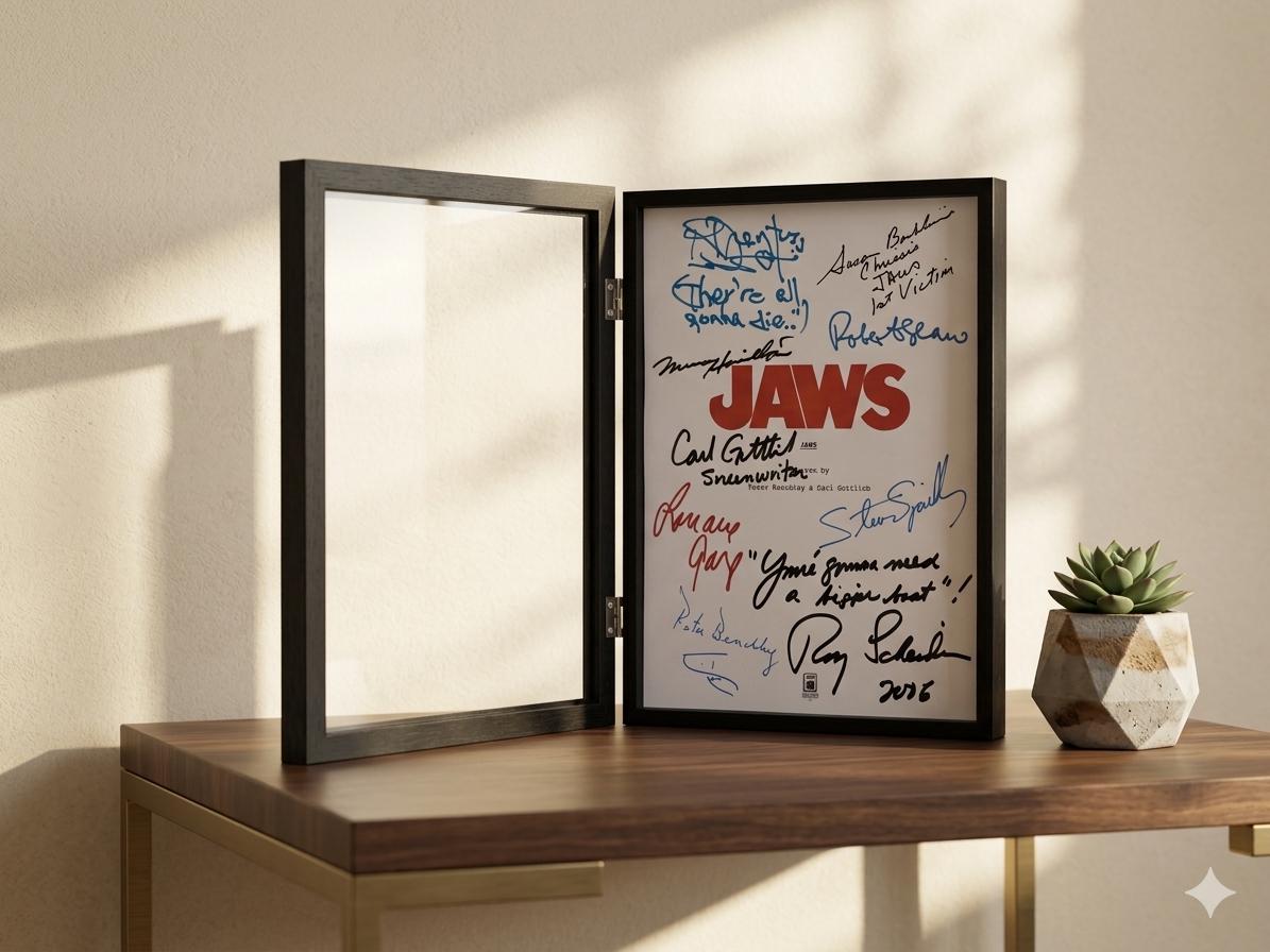 JAWS Signed Movie Script Memorabilia with Roy Scheider, Robert Shaw, Richard Dreyfuss, Steven Speilberg & Cast Autographs
