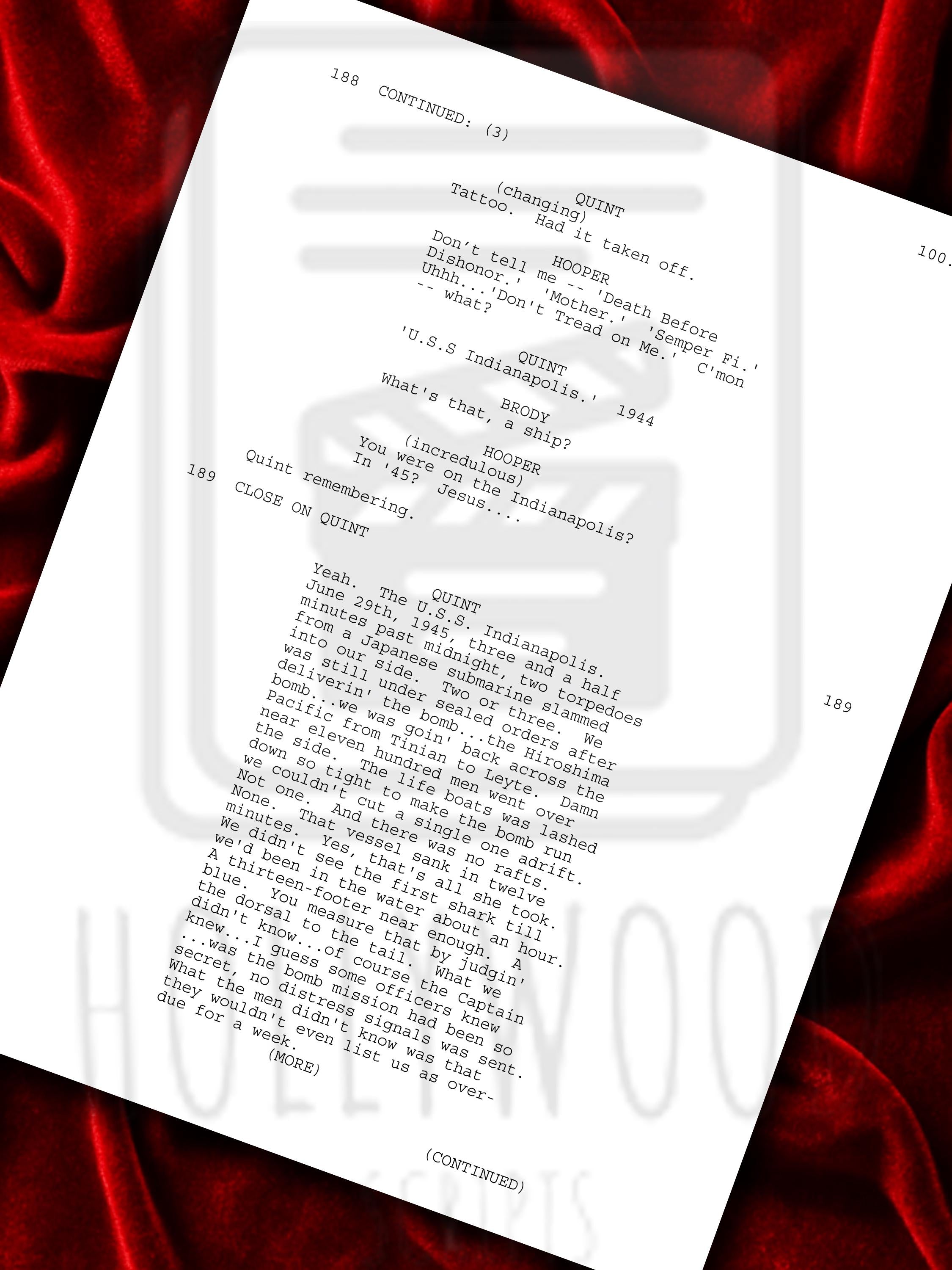 JAWS Signed Movie Script Memorabilia with Roy Scheider, Robert Shaw, Richard Dreyfuss, Steven Speilberg & Cast Autographs