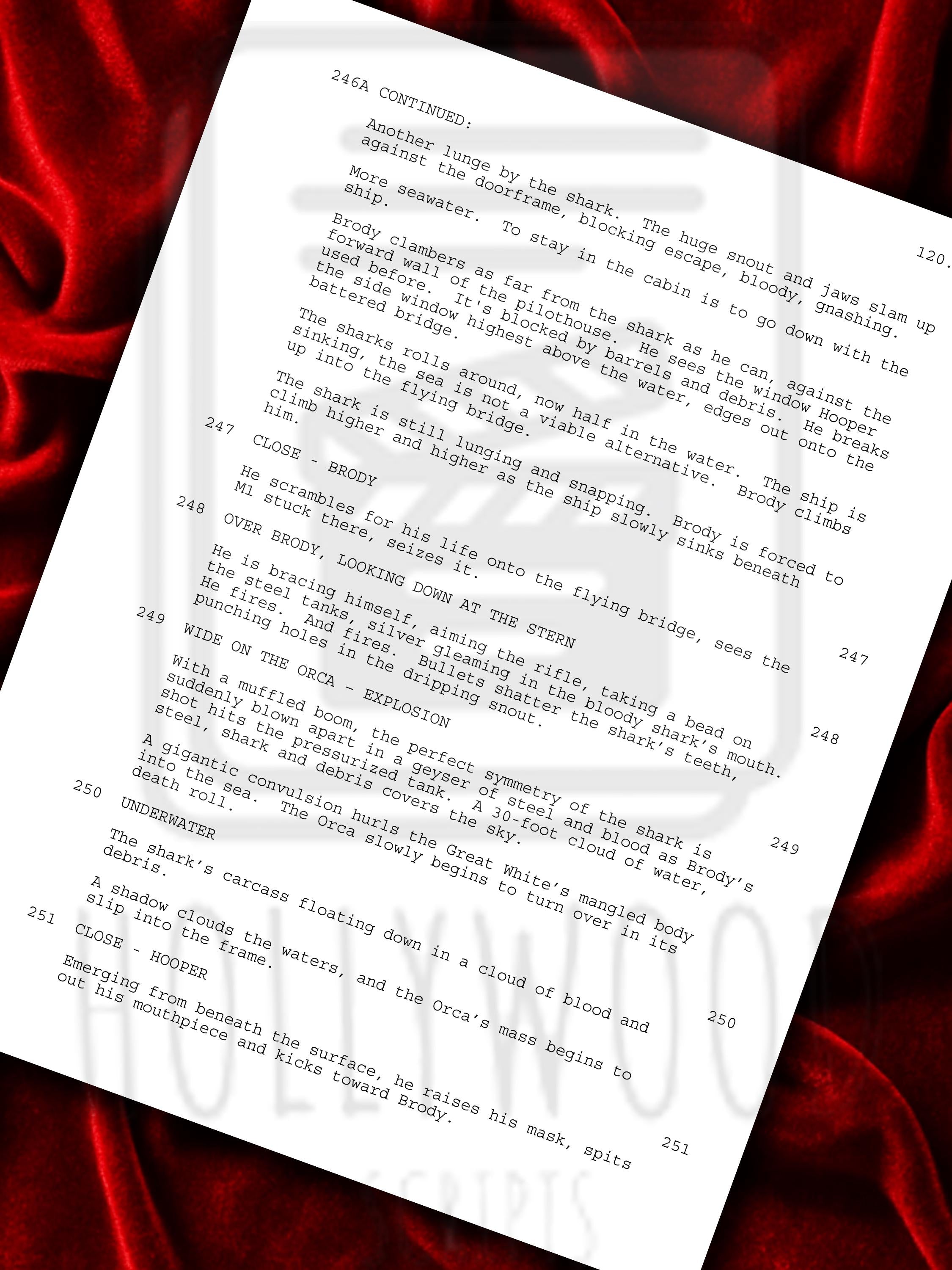 JAWS Signed Movie Script Memorabilia with Roy Scheider, Robert Shaw, Richard Dreyfuss, Steven Speilberg & Cast Autographs