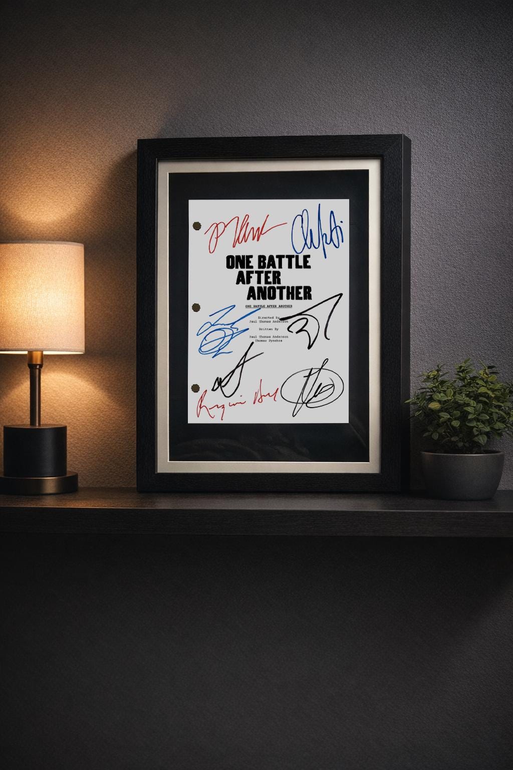 One Battle After Another, OBAA Signed Movie Script, Full Screenplay Framed Reproduction + Cast Autographs