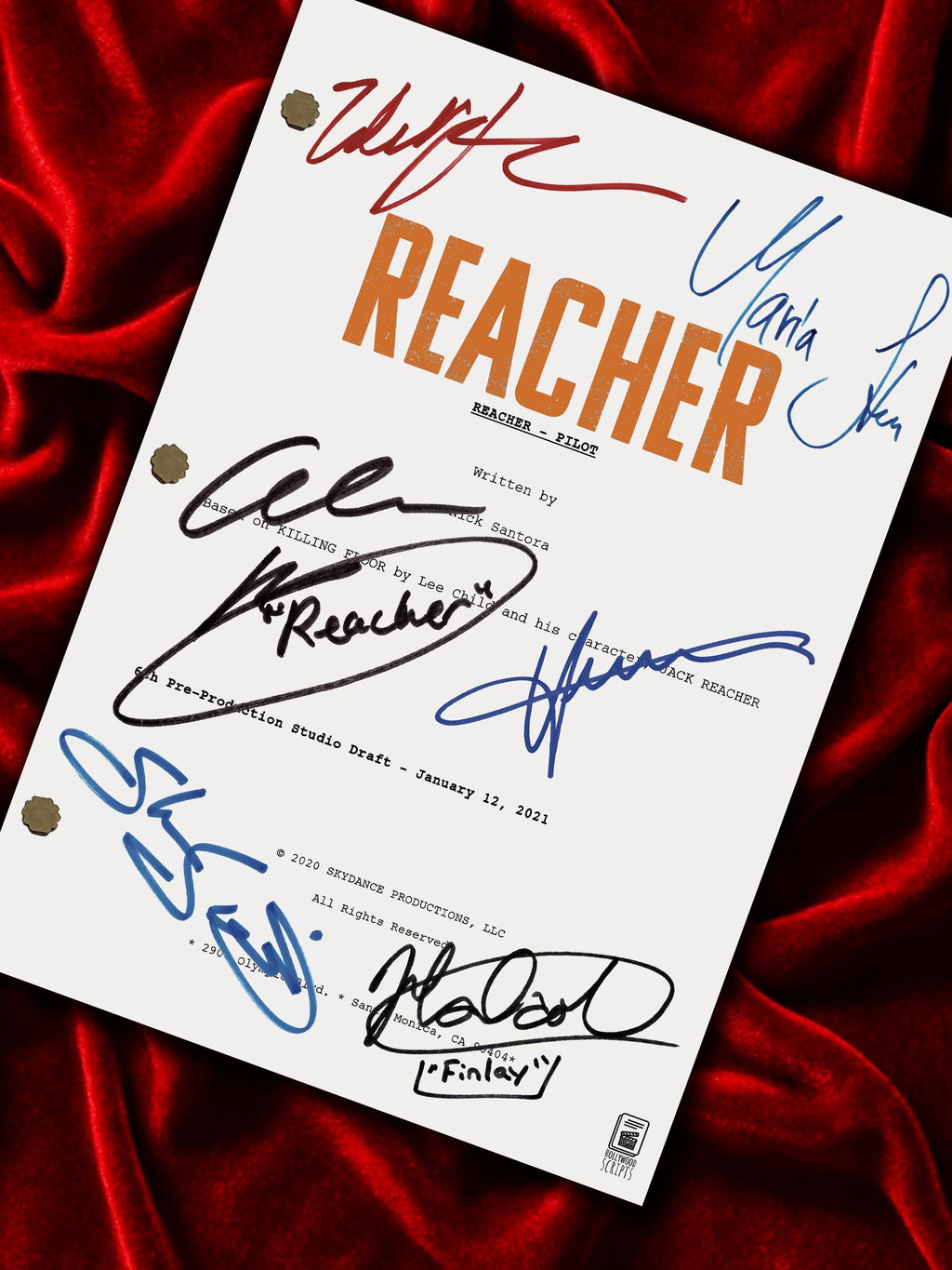 Jack Reacher, Signed TV Pilot Script, Full Screenplay Framed Reproduction + Cast Autographs
