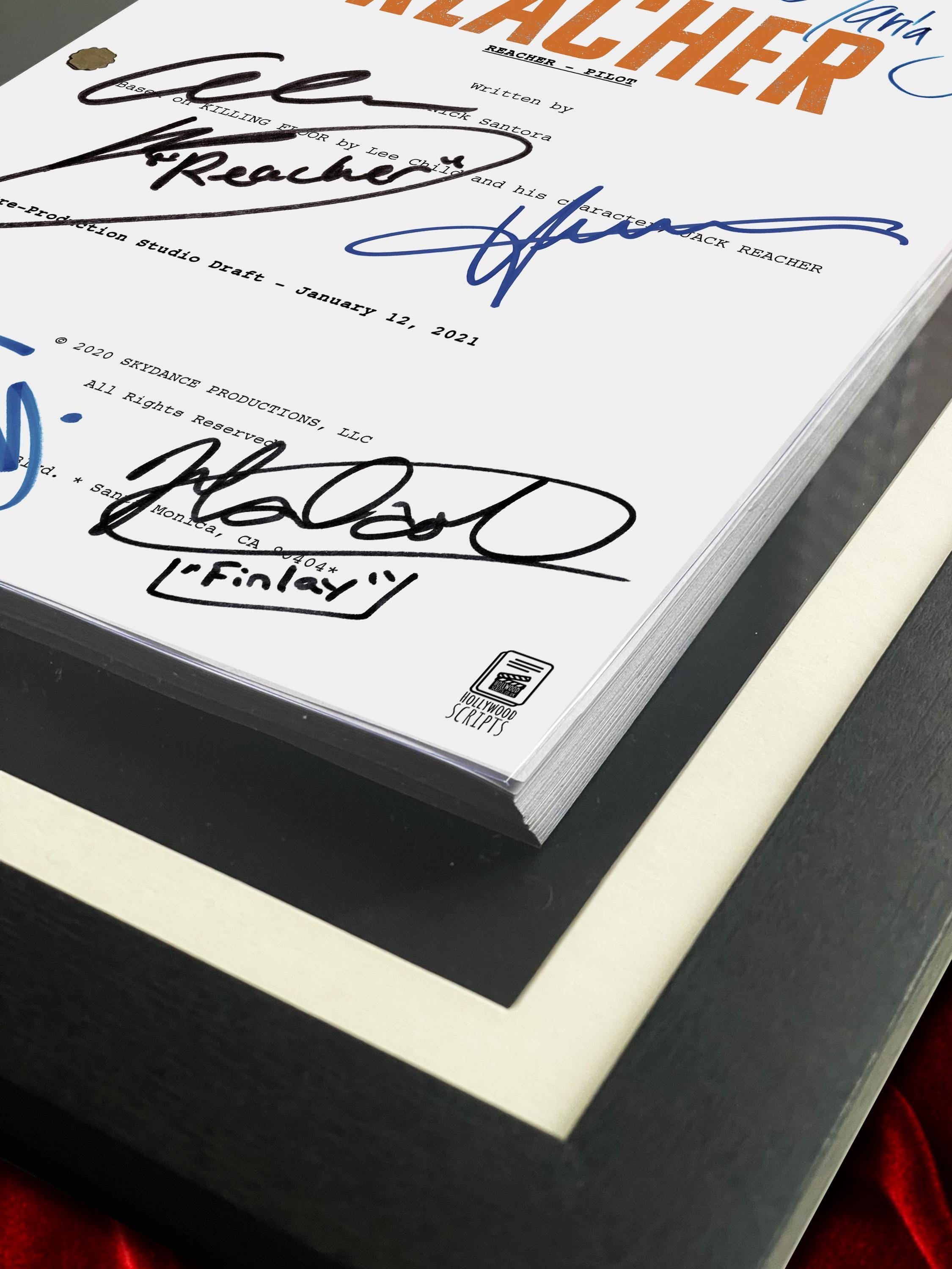 Jack Reacher, Signed TV Pilot Script, Full Screenplay Framed Reproduction + Cast Autographs