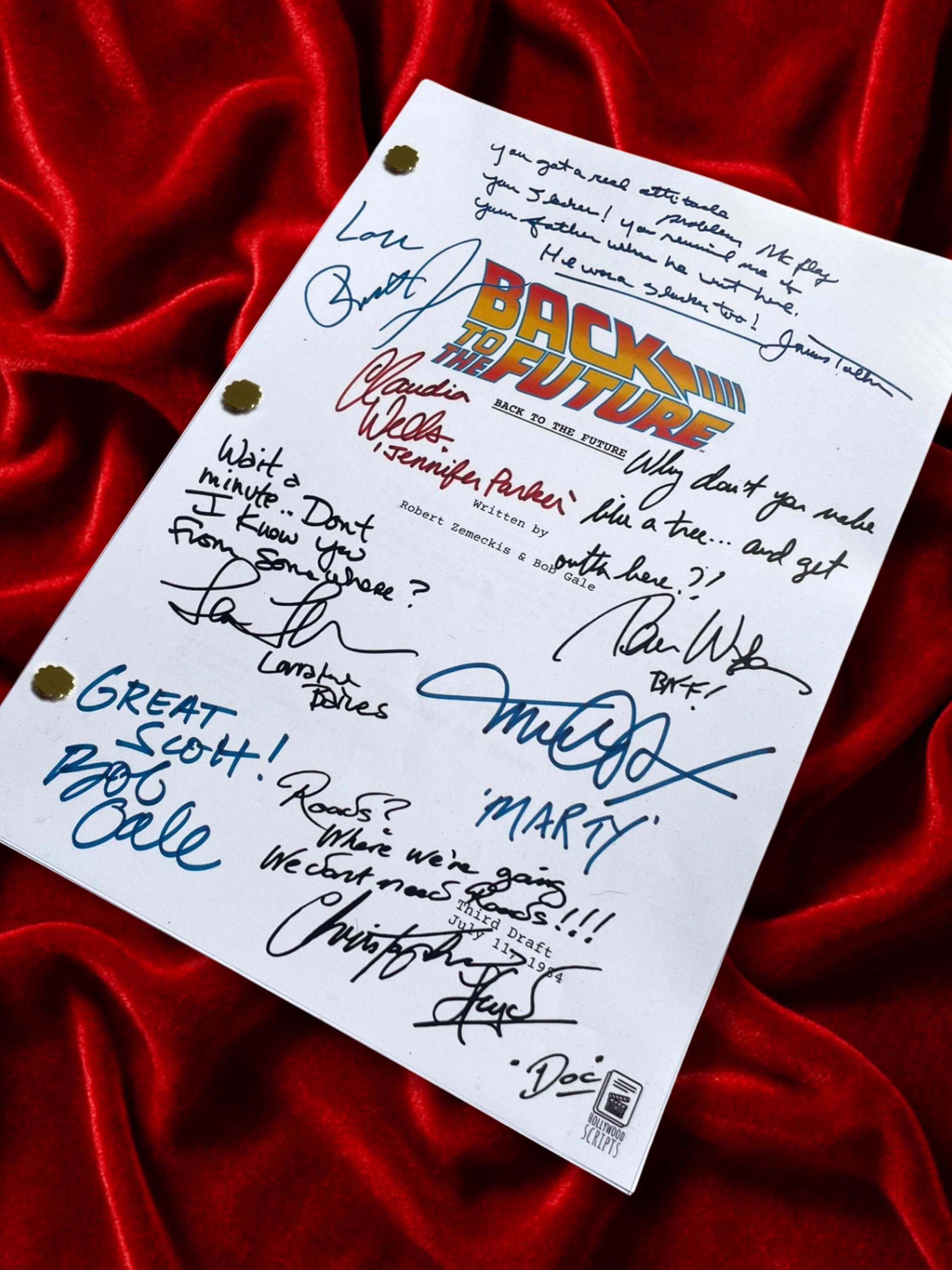 Back To The Future Signed Movie Script Memorabilia with Michael J Fox, Christopher Lloyd & Cast Autographs