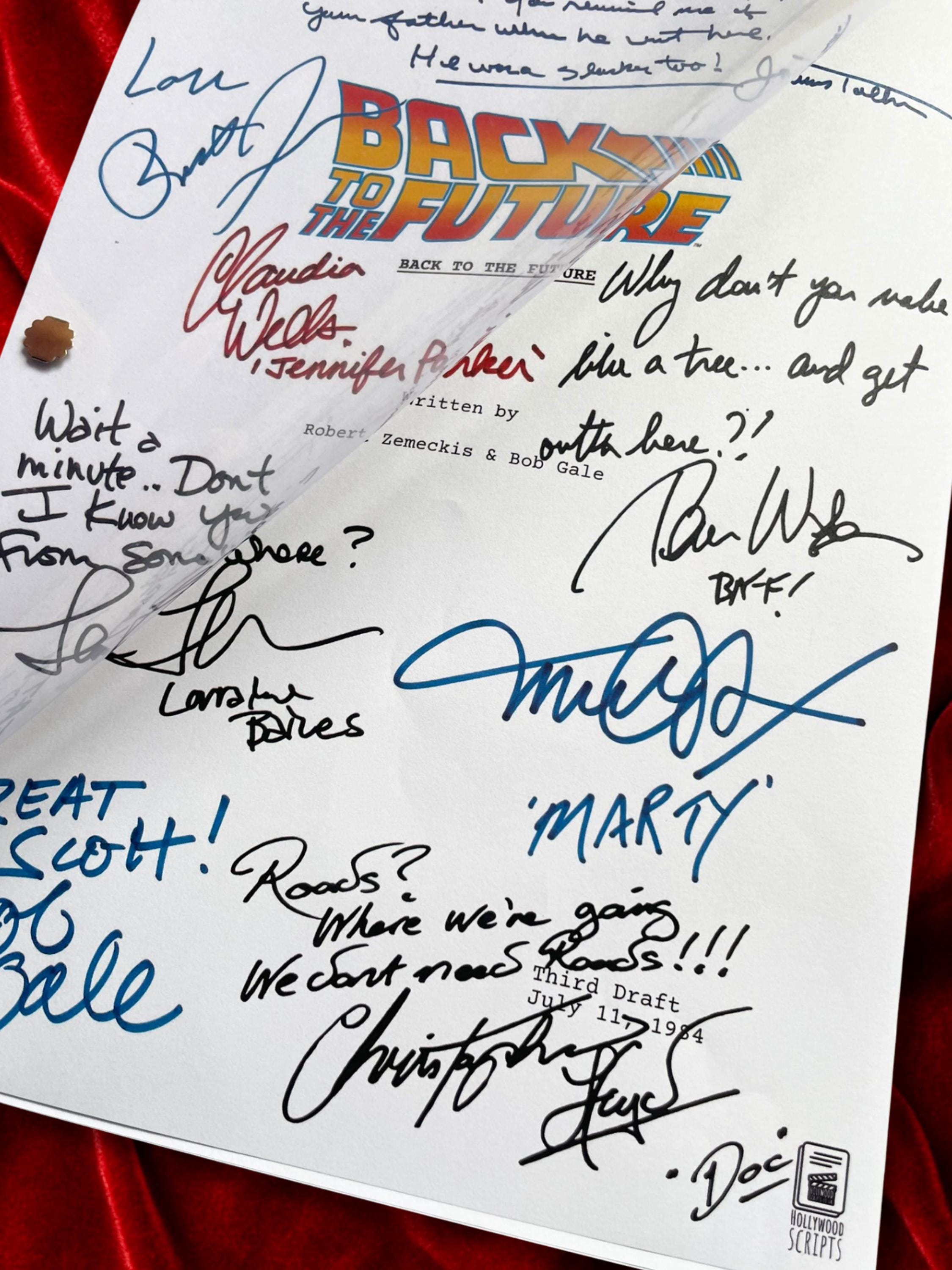 Back To The Future Signed Movie Script Memorabilia with Michael J Fox, Christopher Lloyd & Cast Autographs