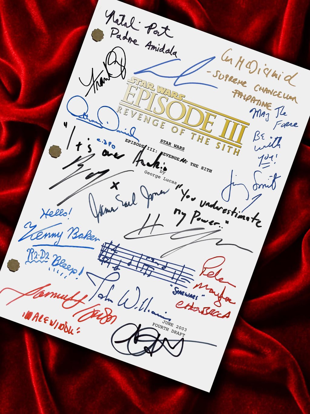 Star Wars: Episode III - Revenge of the Sith, Signed Movie Script, Full Screenplay Reproduction + Cast Autographs