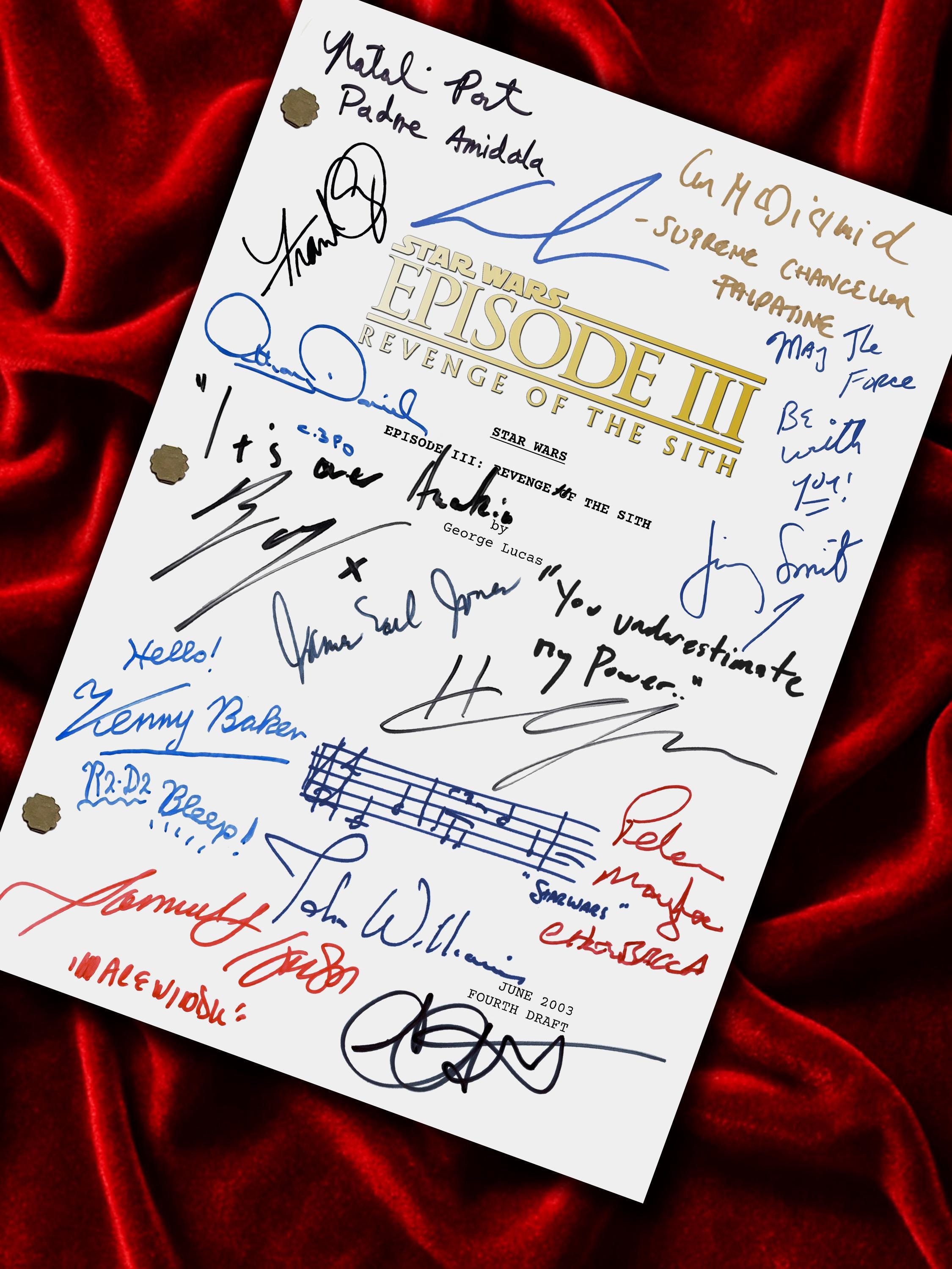 Star Wars: Episode III - Revenge of the Sith, Signed Movie Script, Full Screenplay Reproduction + Cast Autographs
