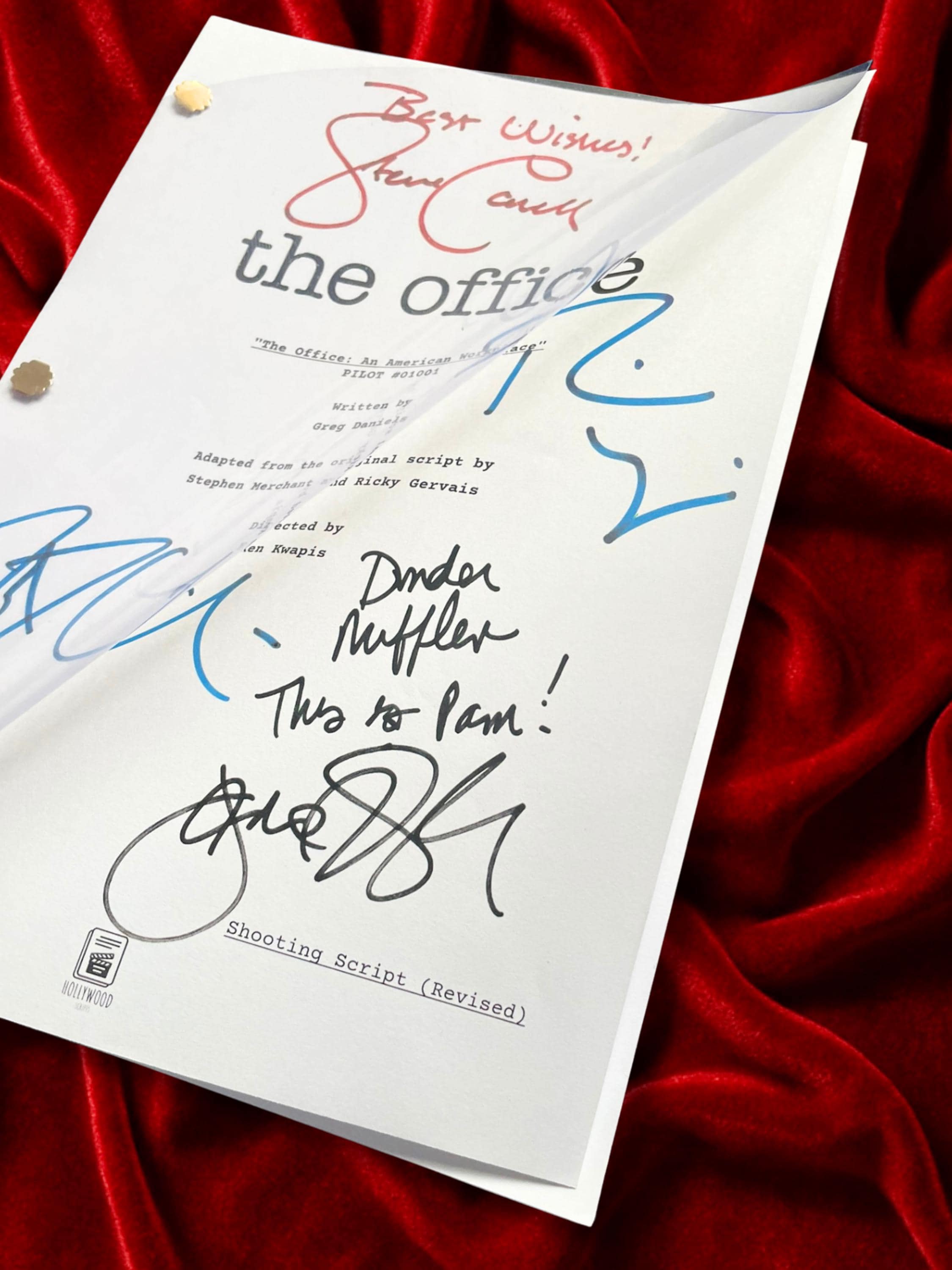 The Office US Pilot TV Show Signed Script with Steve Carell, Rainn Wilson, John Krasinski & Jenna Fischer Autographs