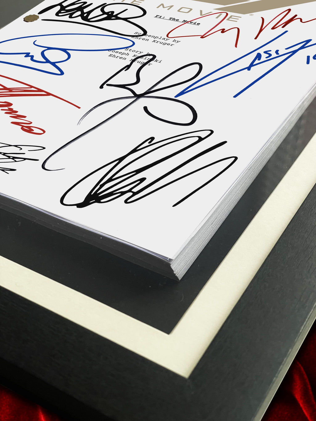 F1 The Movie, Formula 1, Signed Movie Script, Full Screenplay Framed Reproduction + Cast Autographs