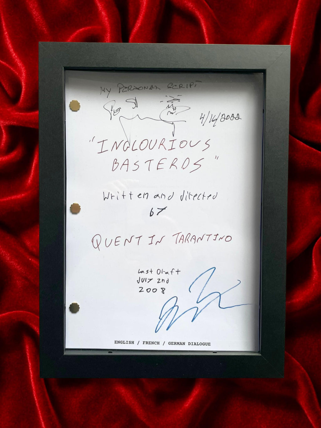 Inglourious Basterds, Signed Movie Script, Full Screenplay Reproduction, Quentin Tarantino + Cast Autographs