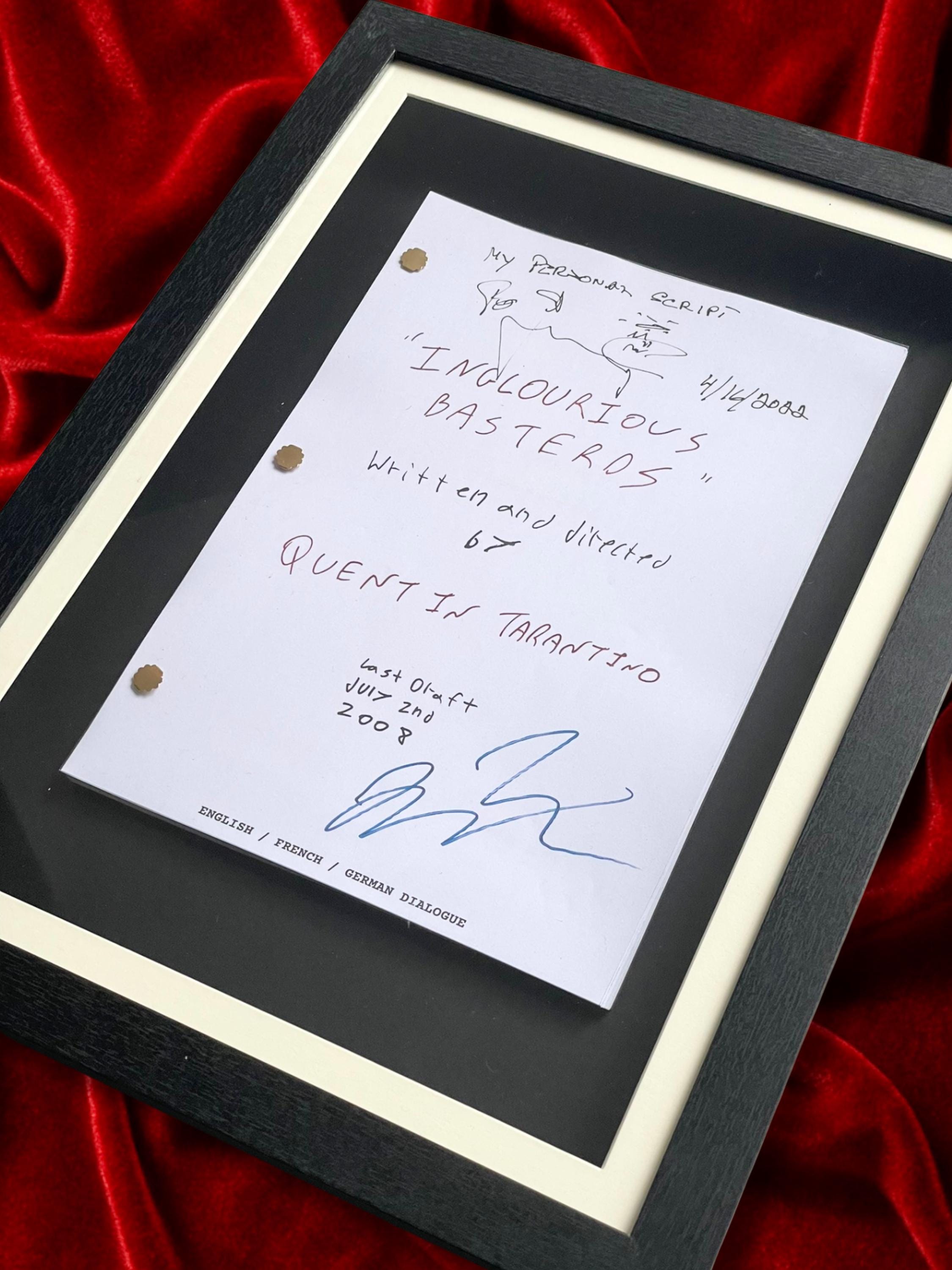 Inglourious Basterds, Signed Movie Script, Full Screenplay Framed Reproduction, Quentin Tarantino + Cast Autographs