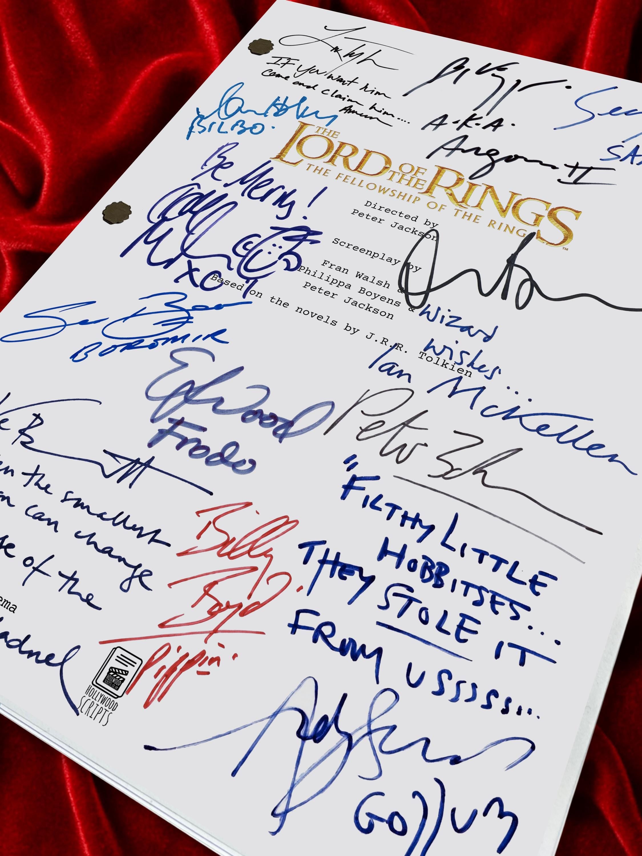 Lord of The Rings: Fellowship Of The Rings, Signed Movie Script with Elijah Wood, Orlando Bloom, Sean Bean & Cast Autographs