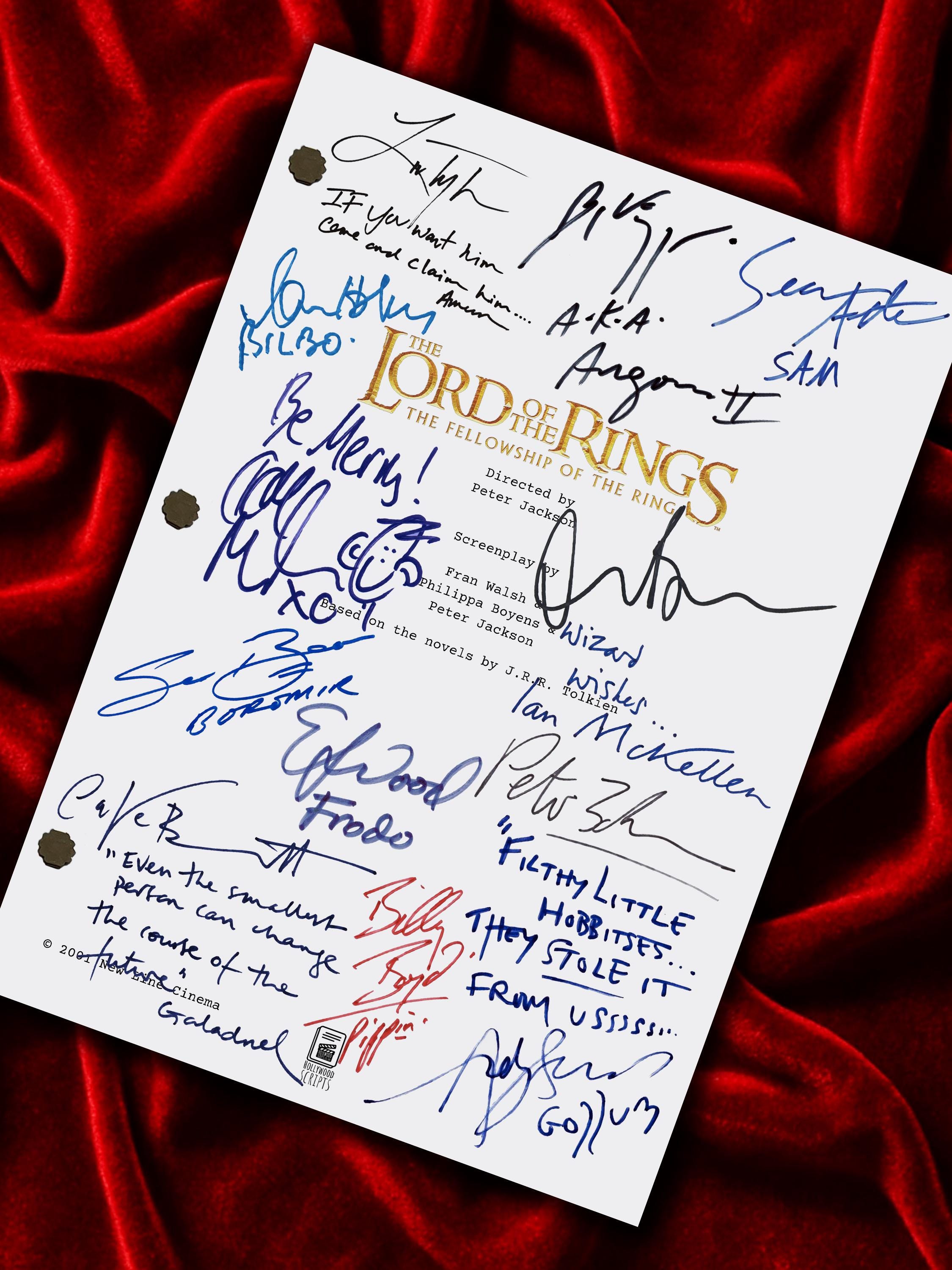 Lord of The Rings: Fellowship Of The Rings, Signed Movie Script with Elijah Wood, Orlando Bloom, Sean Bean & Cast Autographs